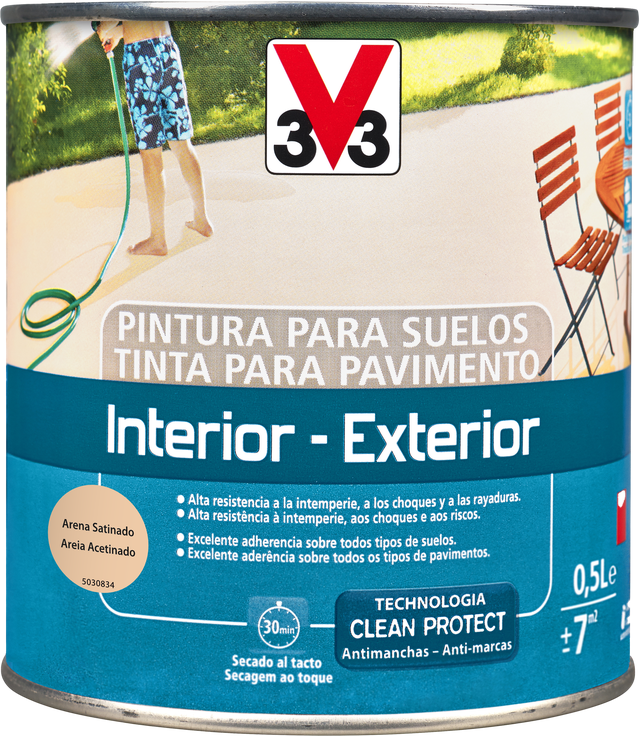 Pintura suelo color arena para hormigón, azulejos, piedra, cemento V33 satinado 500ml base agua