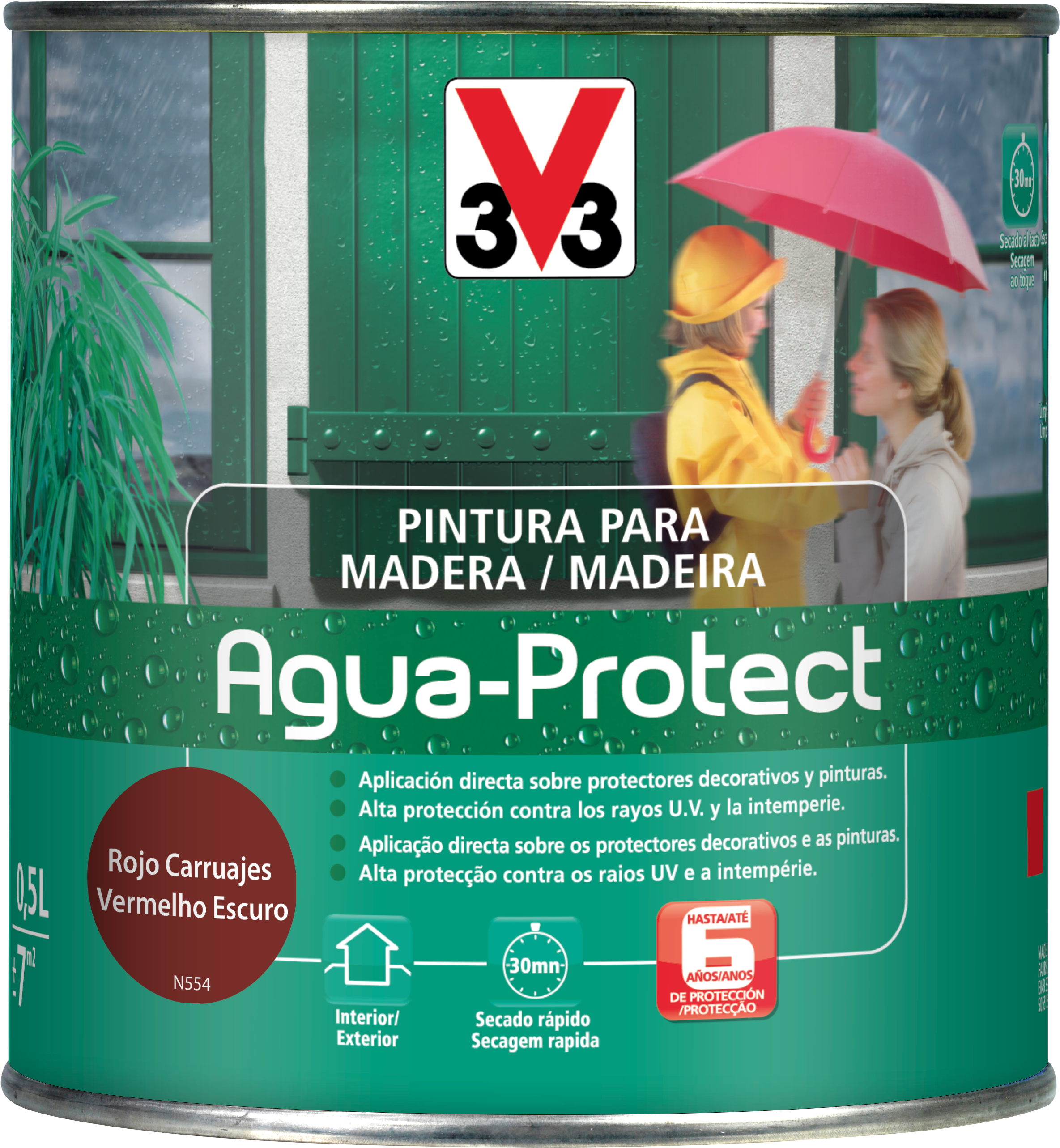 Pintura exterior color rojo carruaje para madera, ventana, mobiliario de jardín v33 satinado 500ml base agua protección contra las condiciones climatológicas