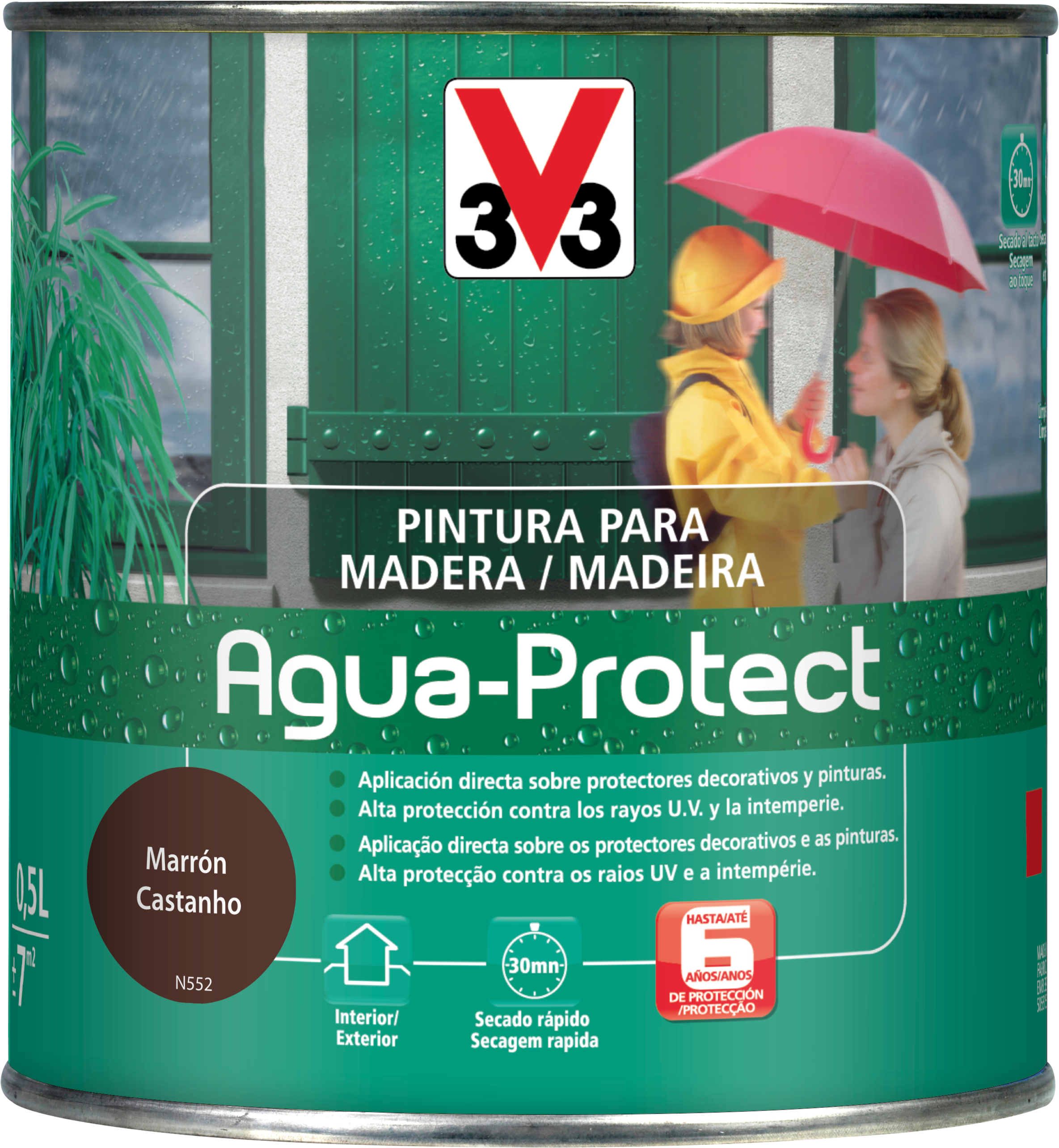 Pintura exterior color marrón para madera, ventana, mobiliario de jardín, refugio, valla, persiana, puerta v33 satinado 500ml base agua protección contra las condiciones climatológicas