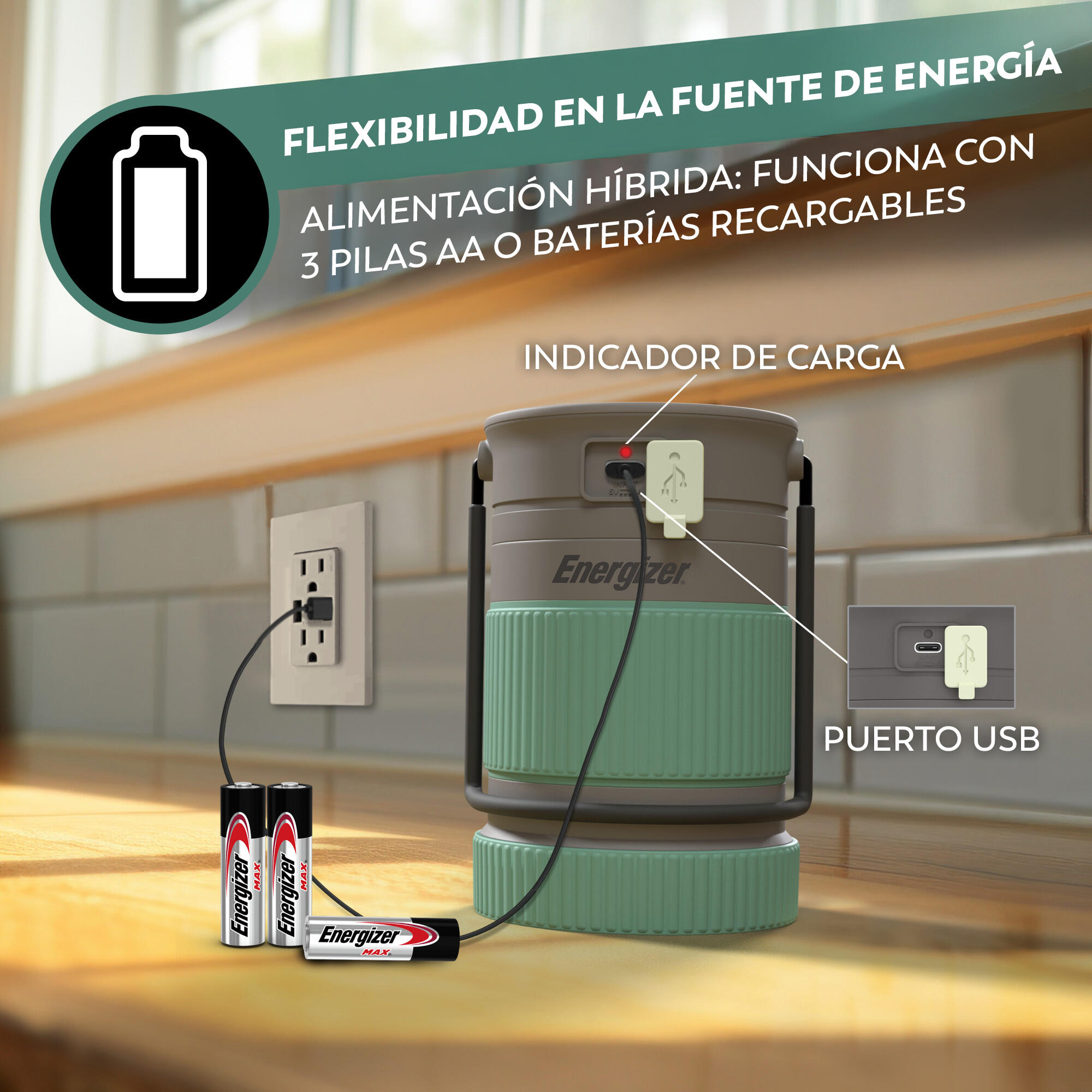 Linterna LED ENERGIZER camping híbrida-solar 500 lúmenes - 12