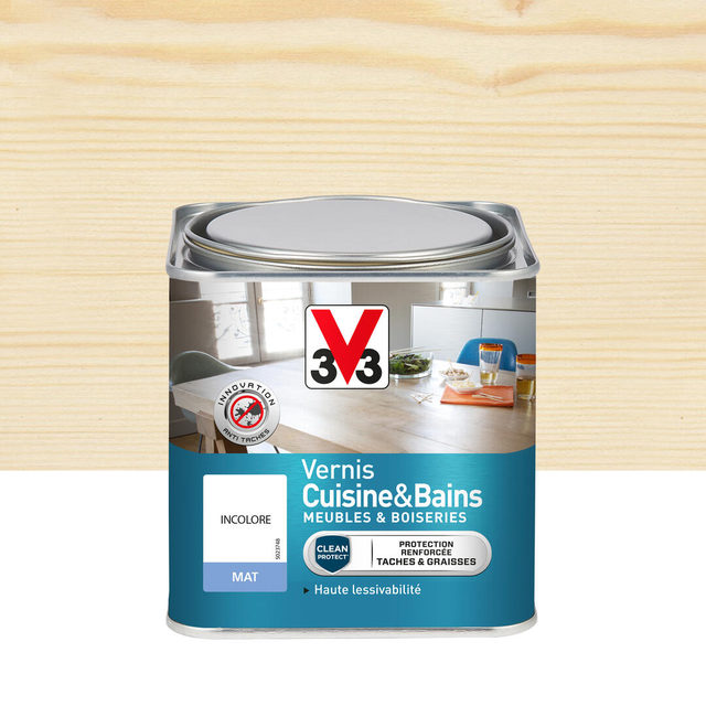 Vernis bois intérieur V33, incolore Vernis cuisine et bain mat, 0.75l