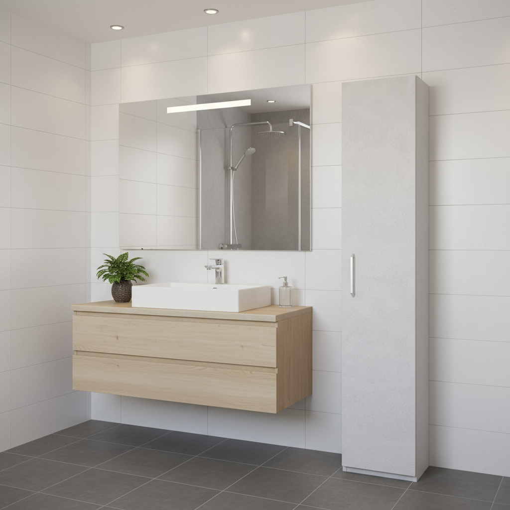 Colonna per mobile bagno Noa 1 anta P 27 x L 30 x H 160 cm cemento chiaro - 2