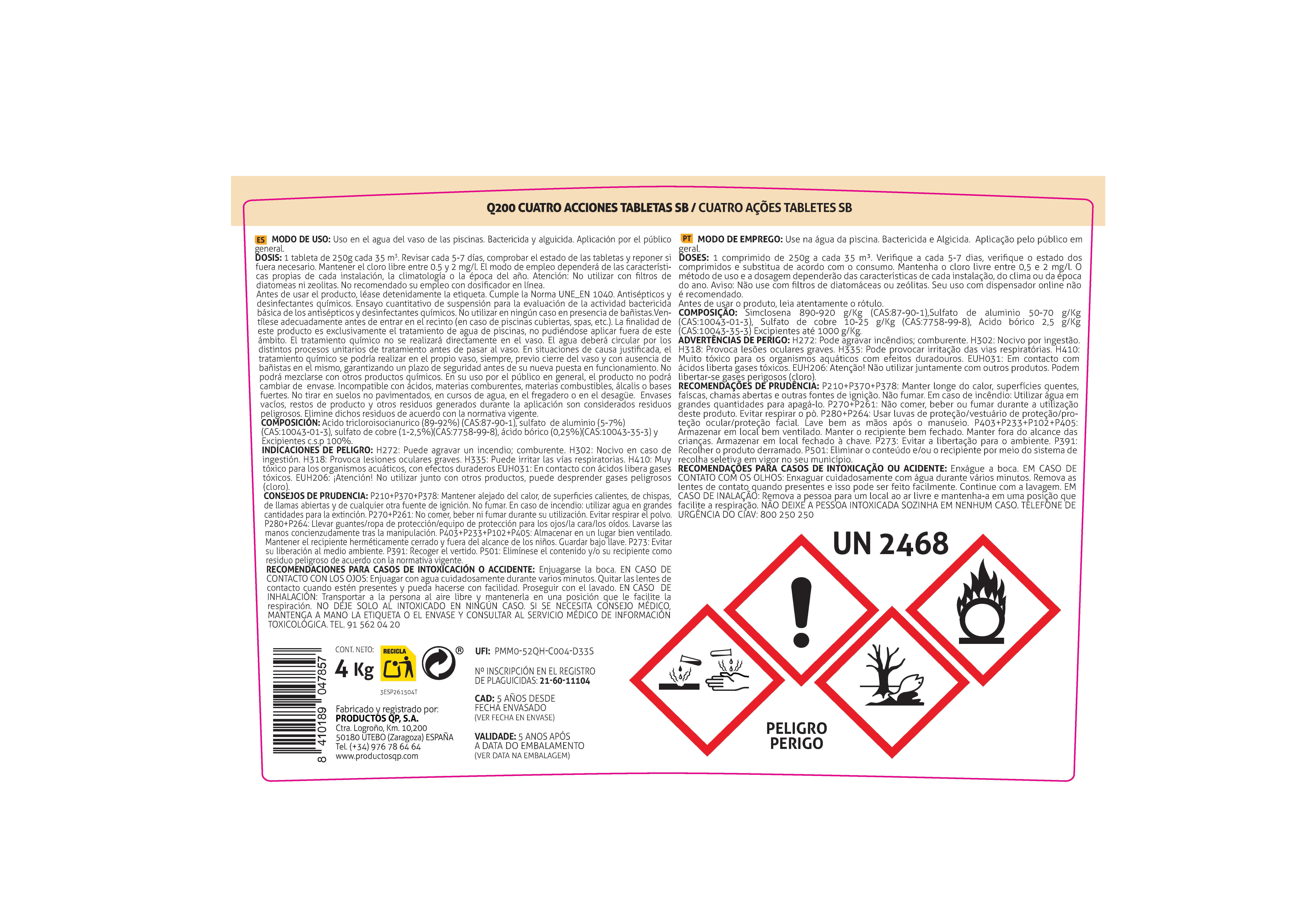 CLORO PASTILLAS 4 ACCIONES 4 KG - 4