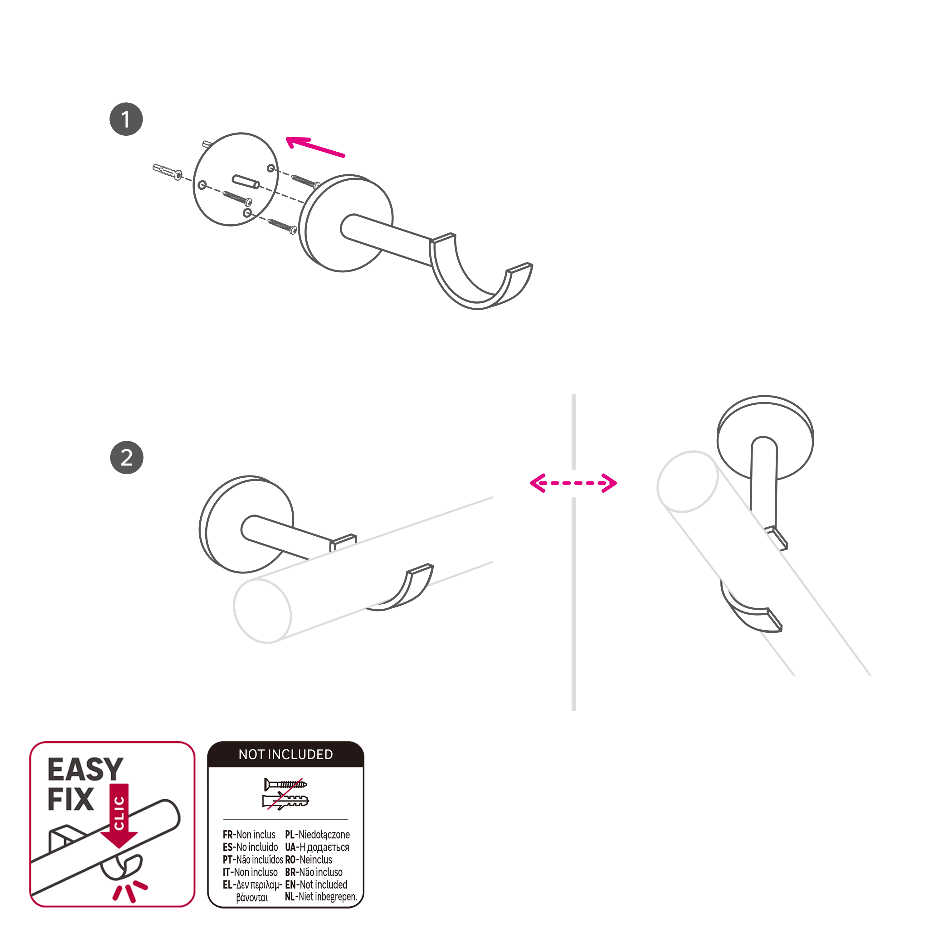 Suporte INSPIRE easyfix teto d28cm 6.8cm preto - 3