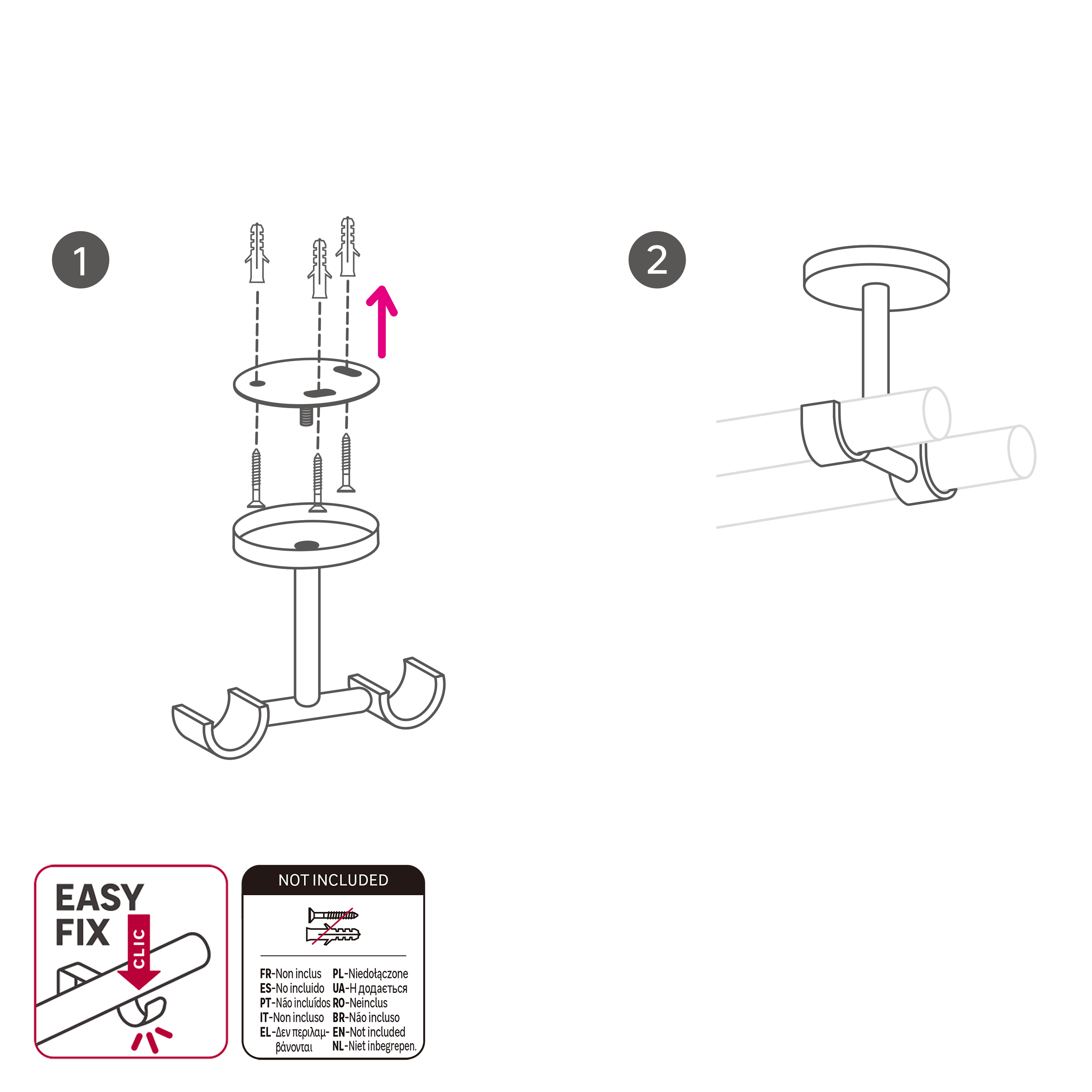 Suporte INSPIRE easyfix duplo teto d20cm cromado mate - 4