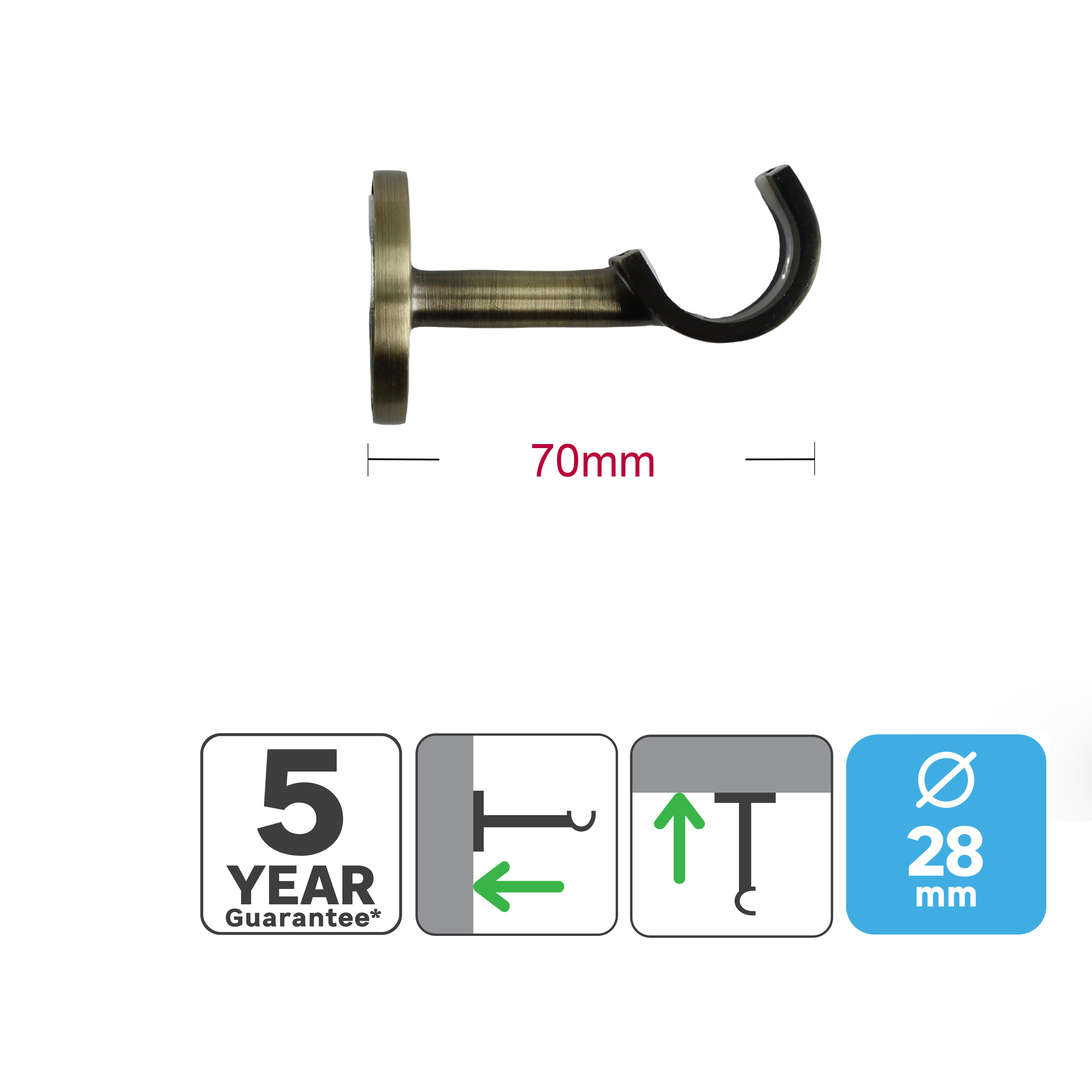 1 Soporte pared para barra diámetro 28 mm Neoclassic INSPIRE Aluminio Bronce cepillado 6.8 cm - 4