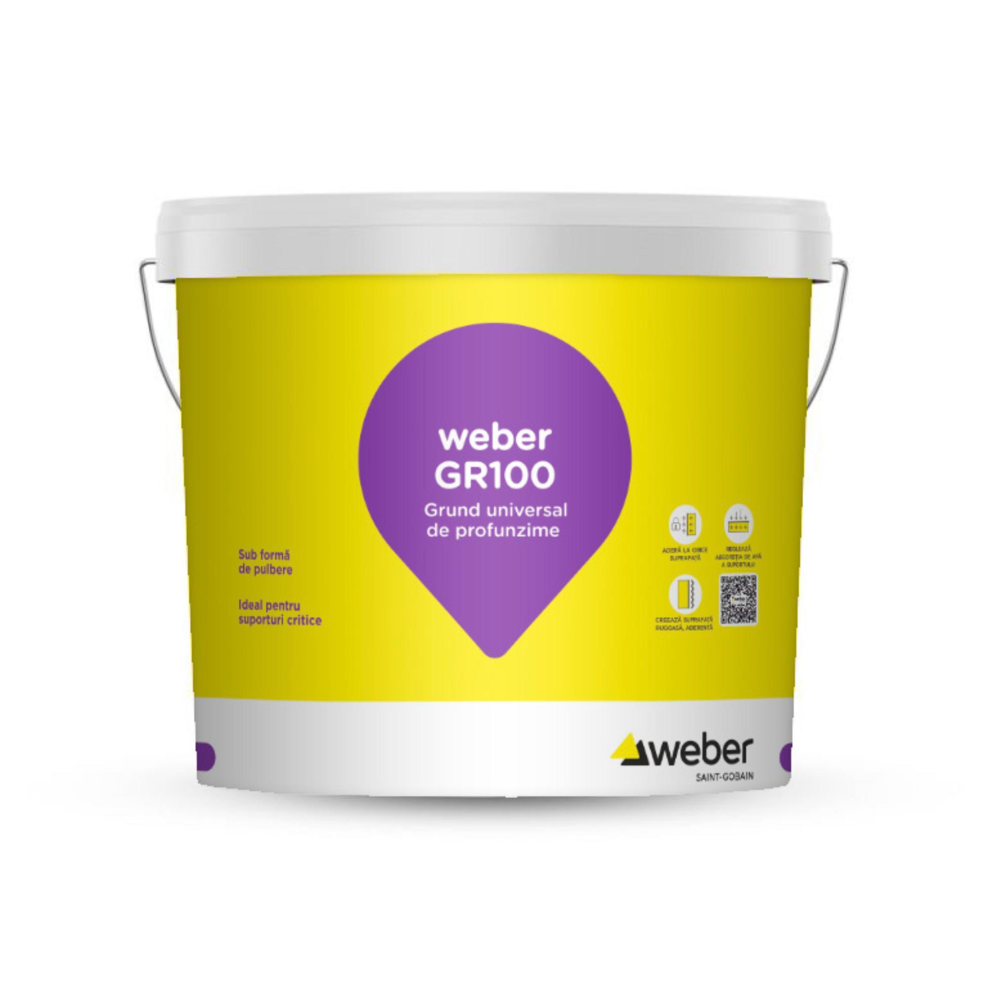 Grund universal de profunzime, interior/exterior, Weber GR100, gri, 5 kg