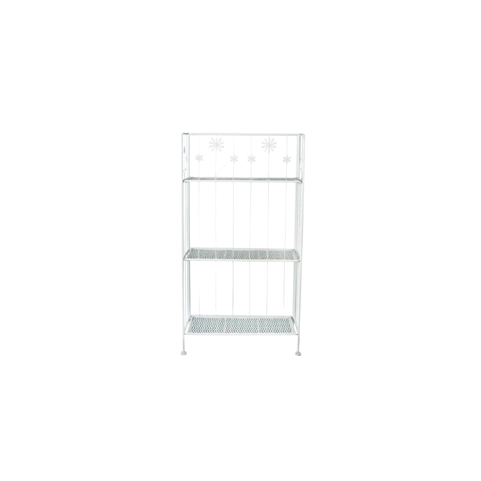 Suport flori decorativ gradina, etajera cu trei polite, metal, 65 x 25 x 142 cm, alb