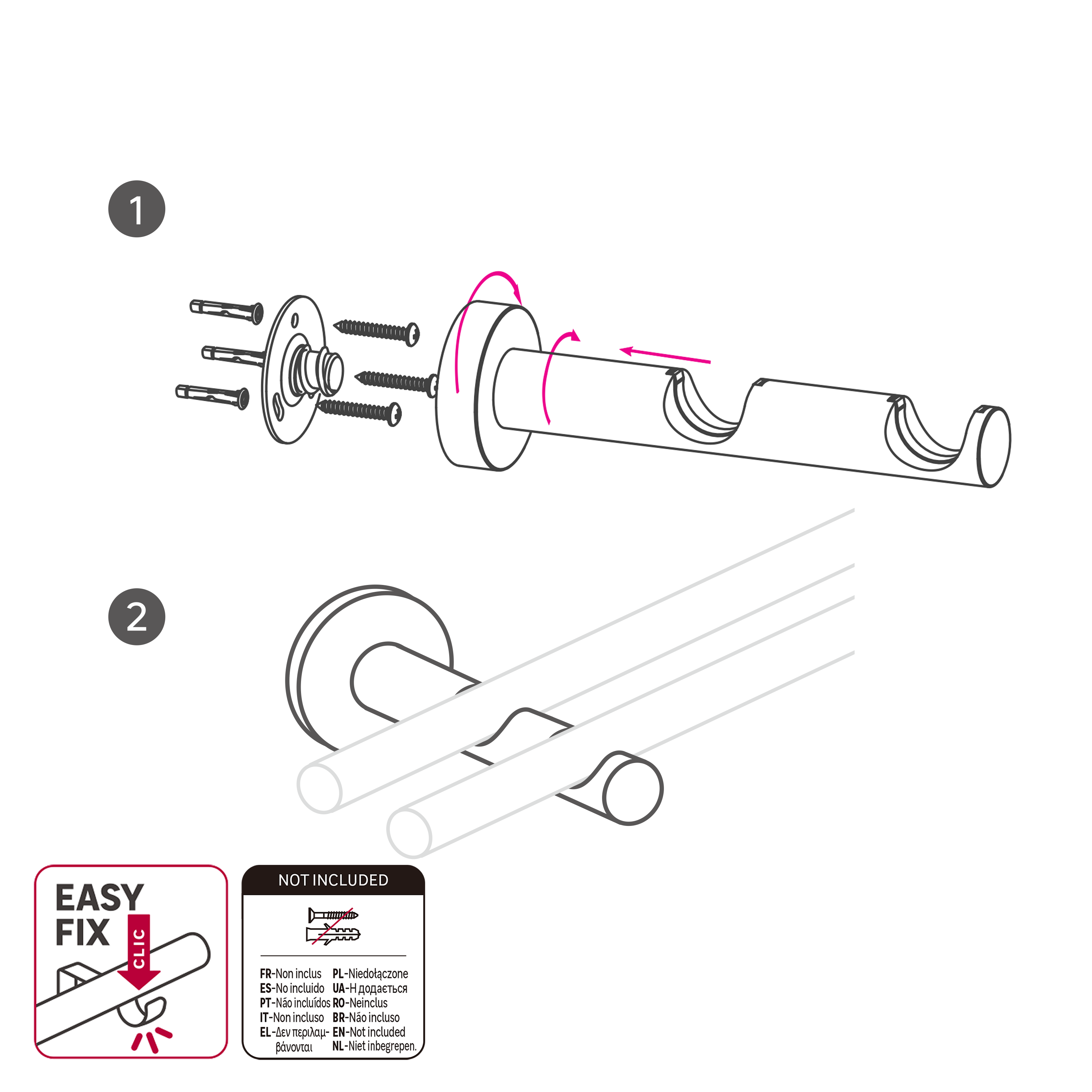 Suporte Inspire easyfix entreparedes d28cm 195-300cm cromado - 6