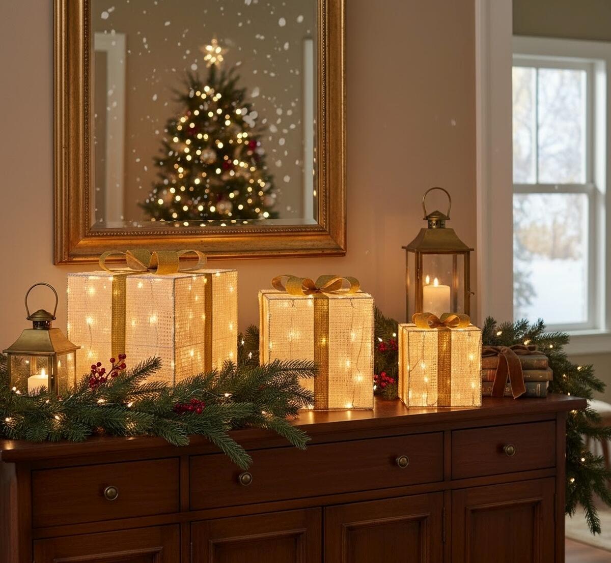 Pacco Regalo luminoso 3 pezzi 240 lampadine led bianco caldo L 1.3 m x H 40 cm - 4