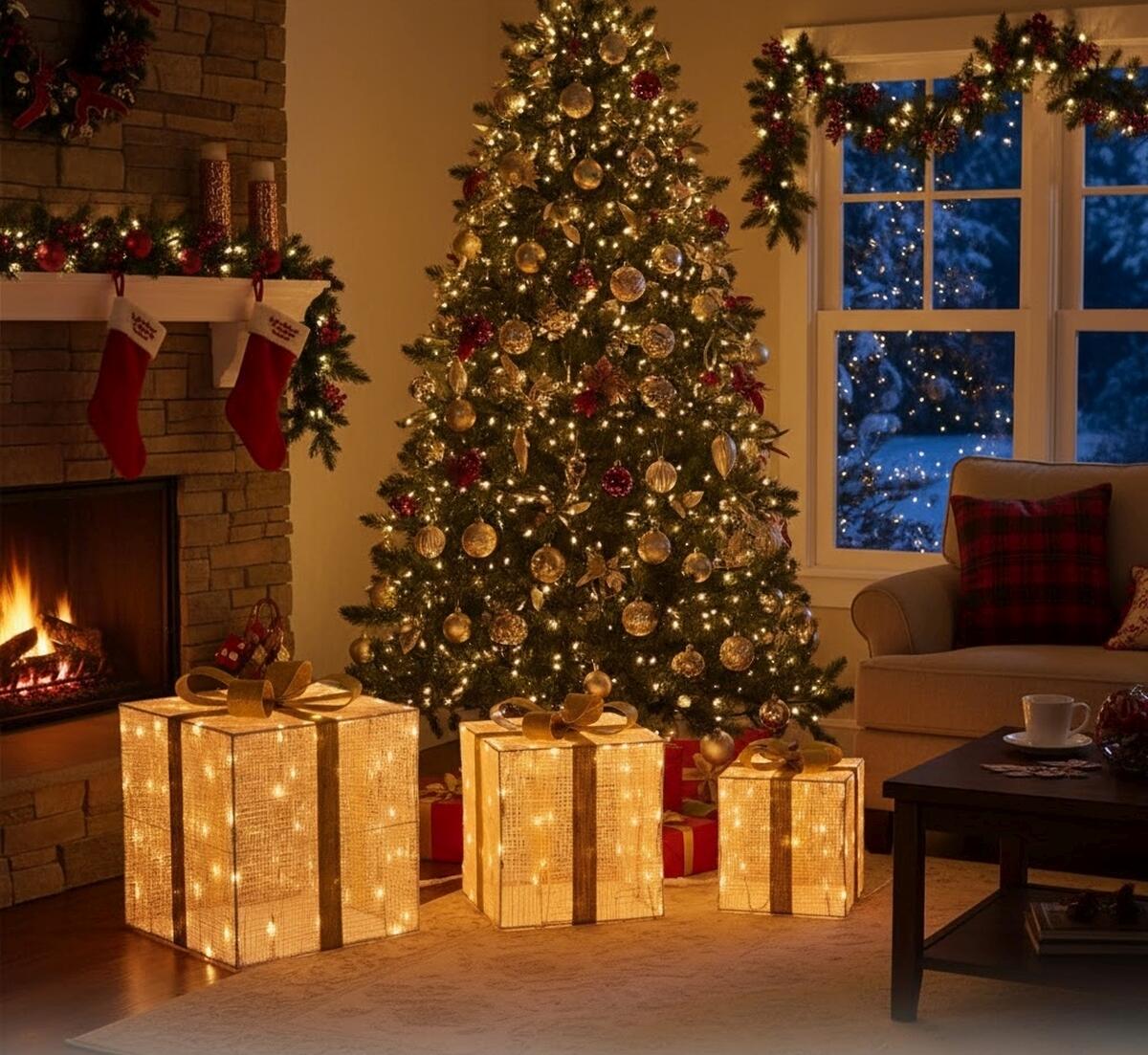 Pacco Regalo luminoso 3 pezzi 240 lampadine led bianco caldo L 1.3 m x H 40 cm - 2