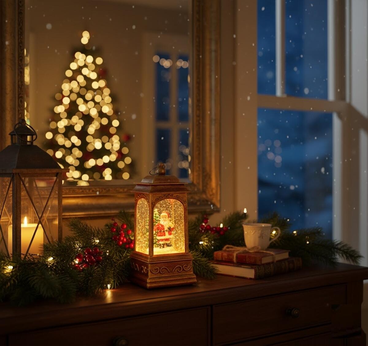 Lanterna luminosa glitterata rosso oro a batterie LED led bianco caldo L 0.5 m x H 20.5 cm - 3