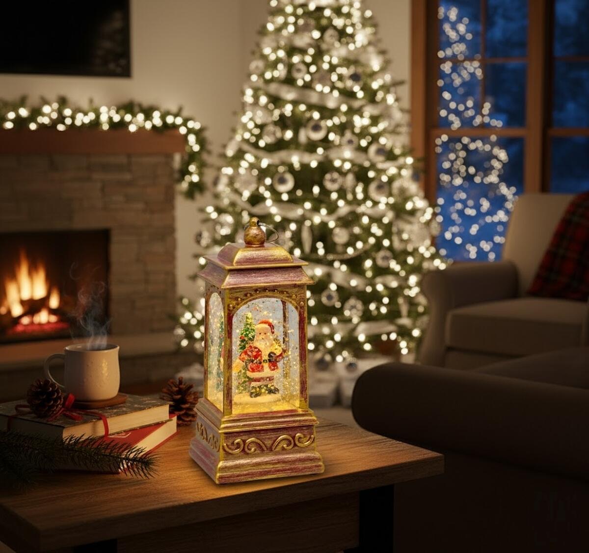 Lanterna luminosa glitterata rosso oro a batterie LED led bianco caldo L 0.5 m x H 20.5 cm - 2