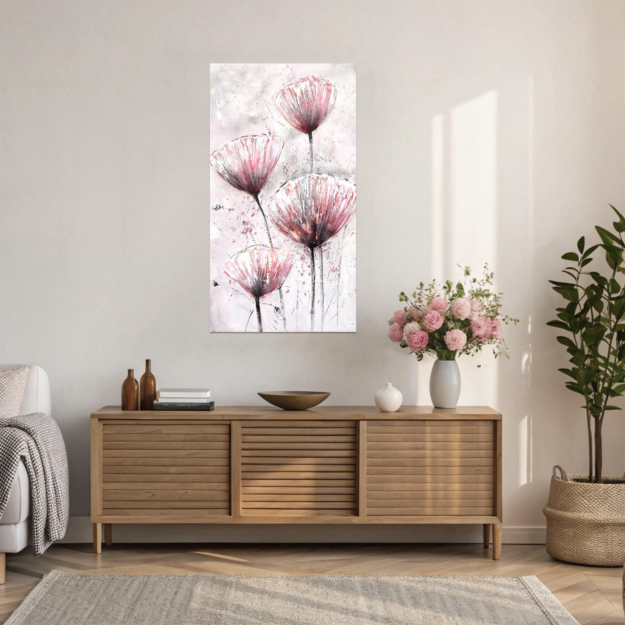 Pintura impresa sin marco Flores rosas 60x110cm | Leroy Merlin