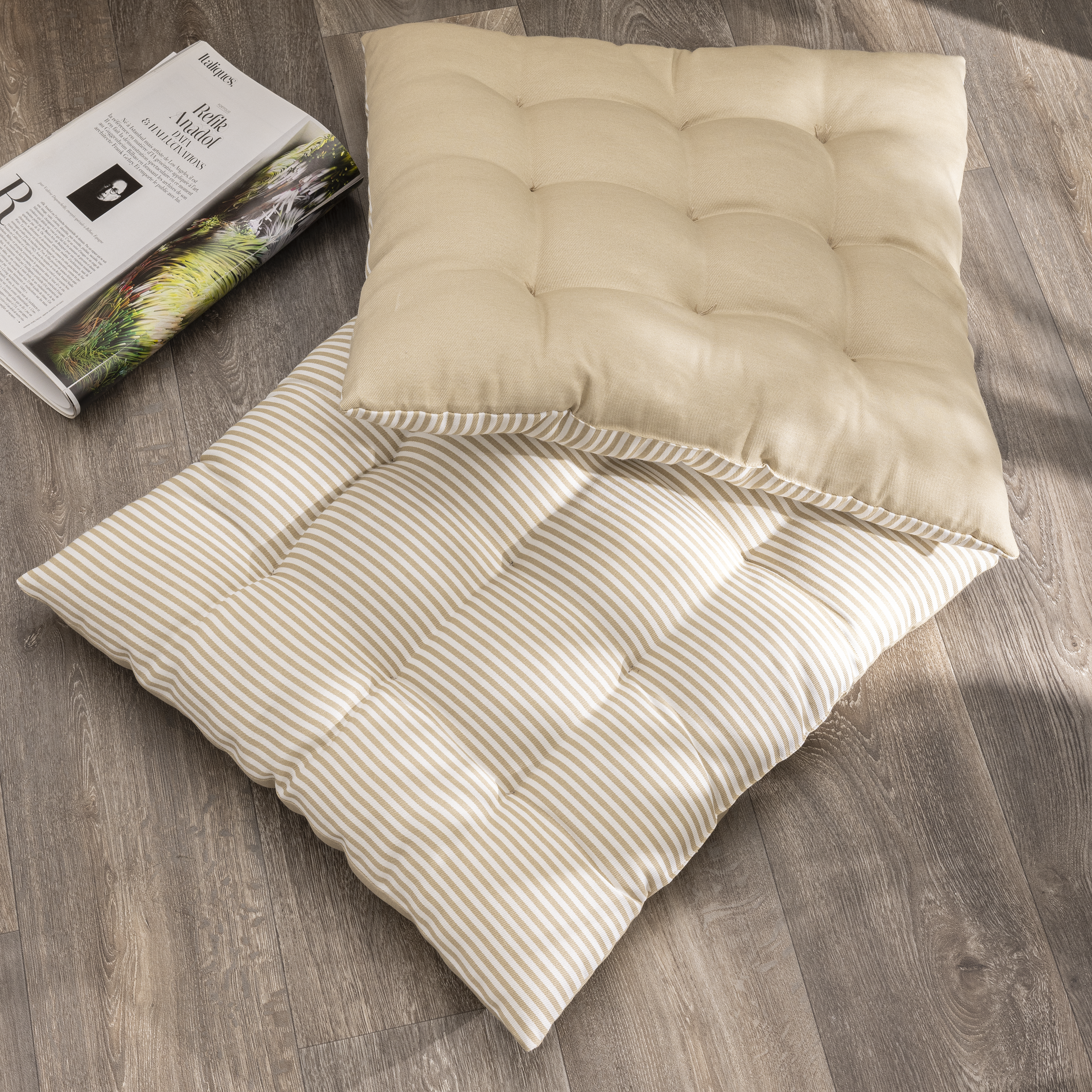 Cojín de suelo interior cuadrado Lunor algodón, poliéster algodón beige trench INSPIRE 60x60x6 cm - 4