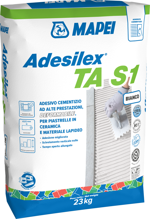 Malta adesiva in polvere MAPEI Adesilex TA S1 23 kg bianco C2TES1