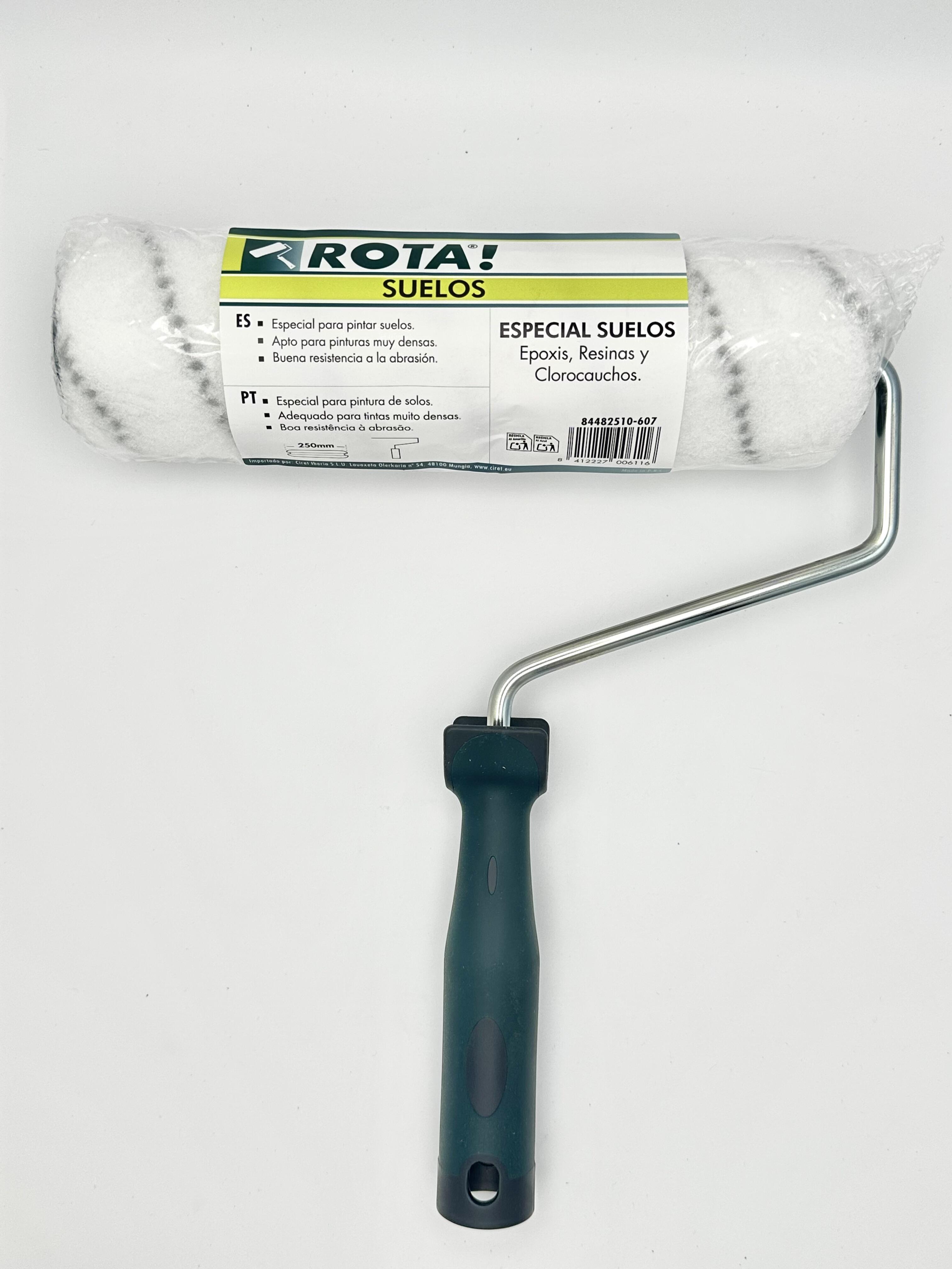 Rodillo para pintar suelos y superficies lisas CIRET de 250 mm de anchura, 48 mm de diámetro, pelo medio (5 mm a 12 mm). Fibra de poliéster. Varilla de acero. - 10