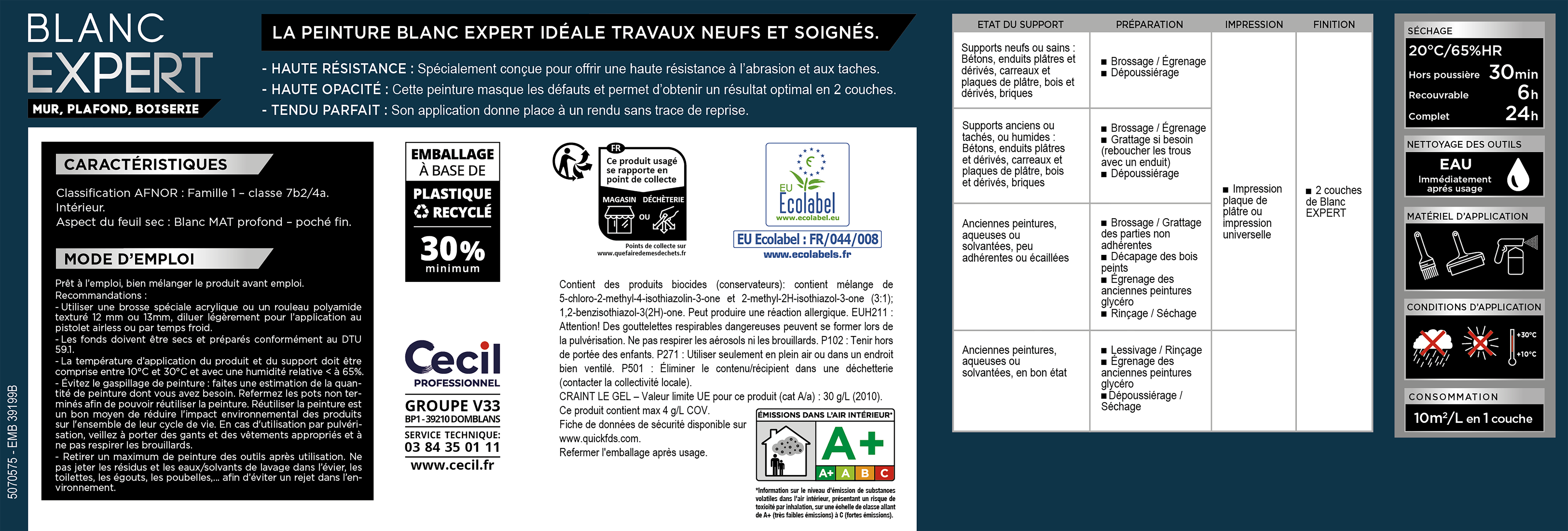 Peinture intérieure mur et plafond blanc velours 4 L - CECIL PRO EXPERT - 3