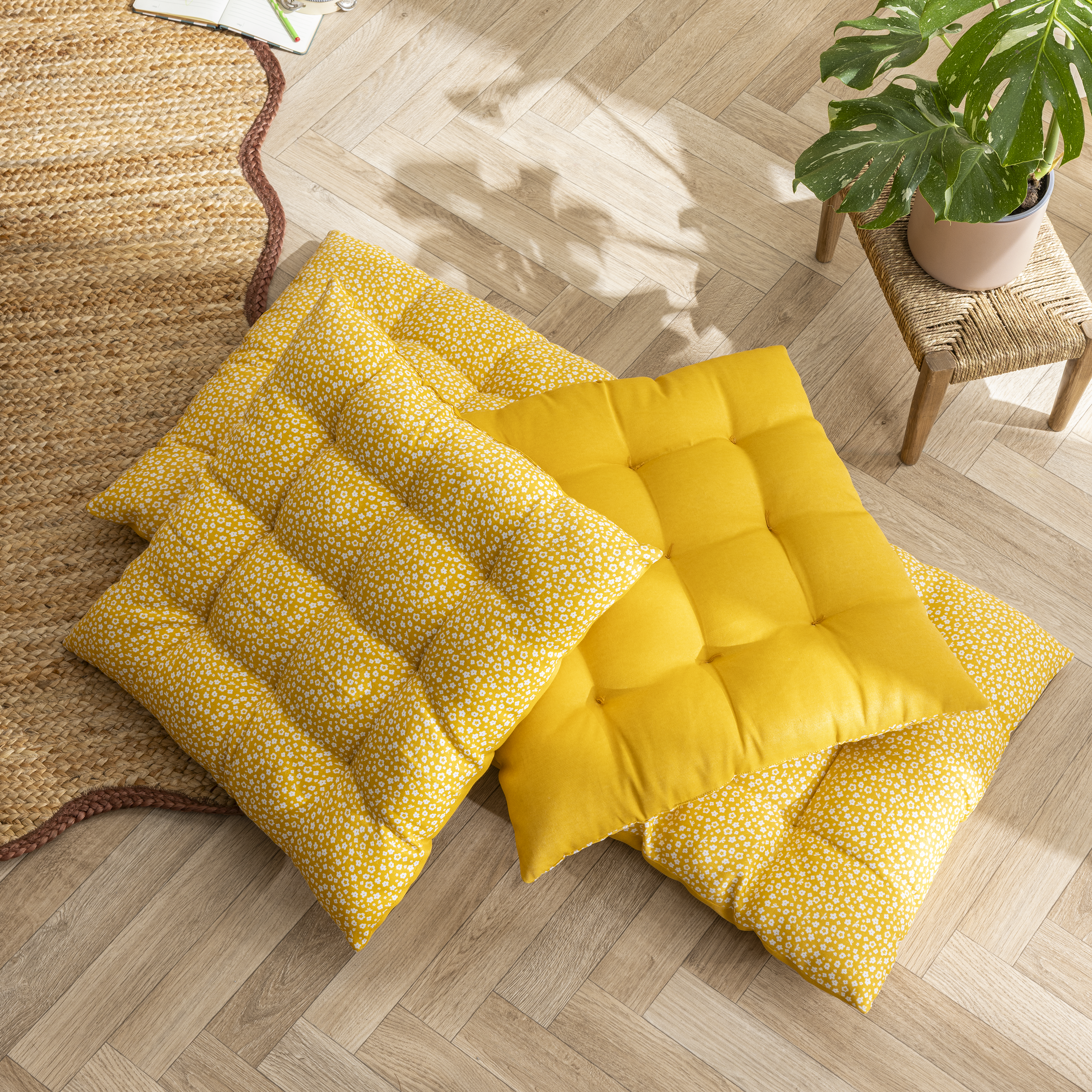 Coussin de sol Lunor, jaune, l.60 x L.60 cm, INSPIRE - 6