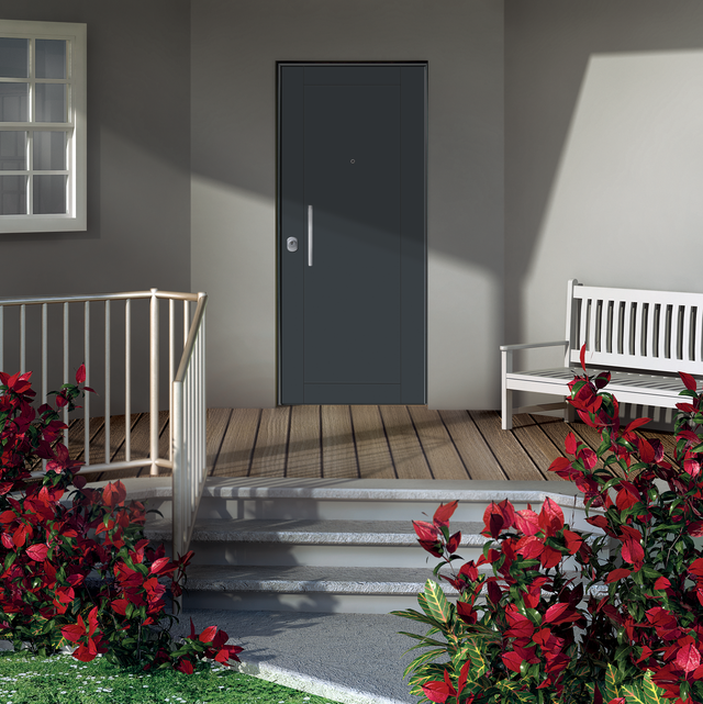 Porta blindata YALE WALL L 90 x H 210 cm grigio 7016 opaco/bianco apertura destra