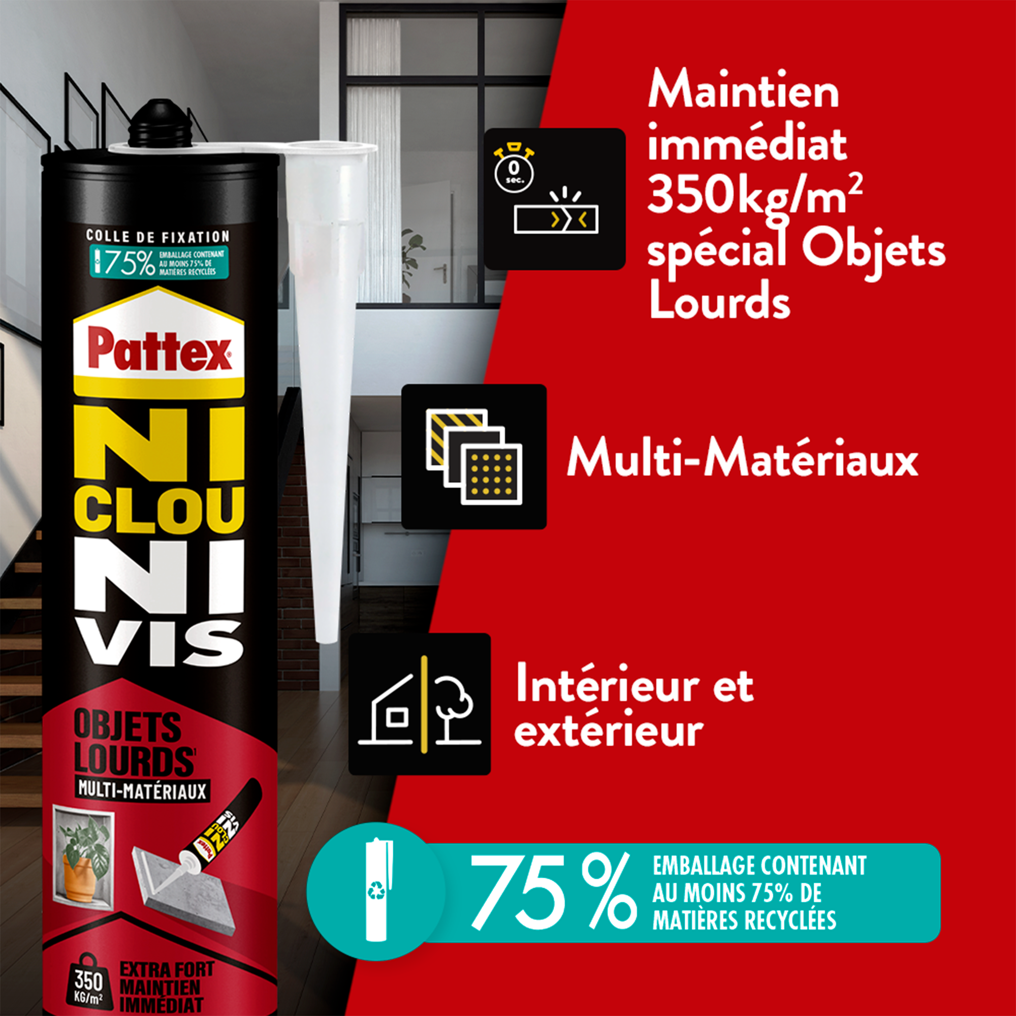 Colle de fixation pâte MS polymère Ncnv objets lourds PATTEX, 460 g blanc - 2