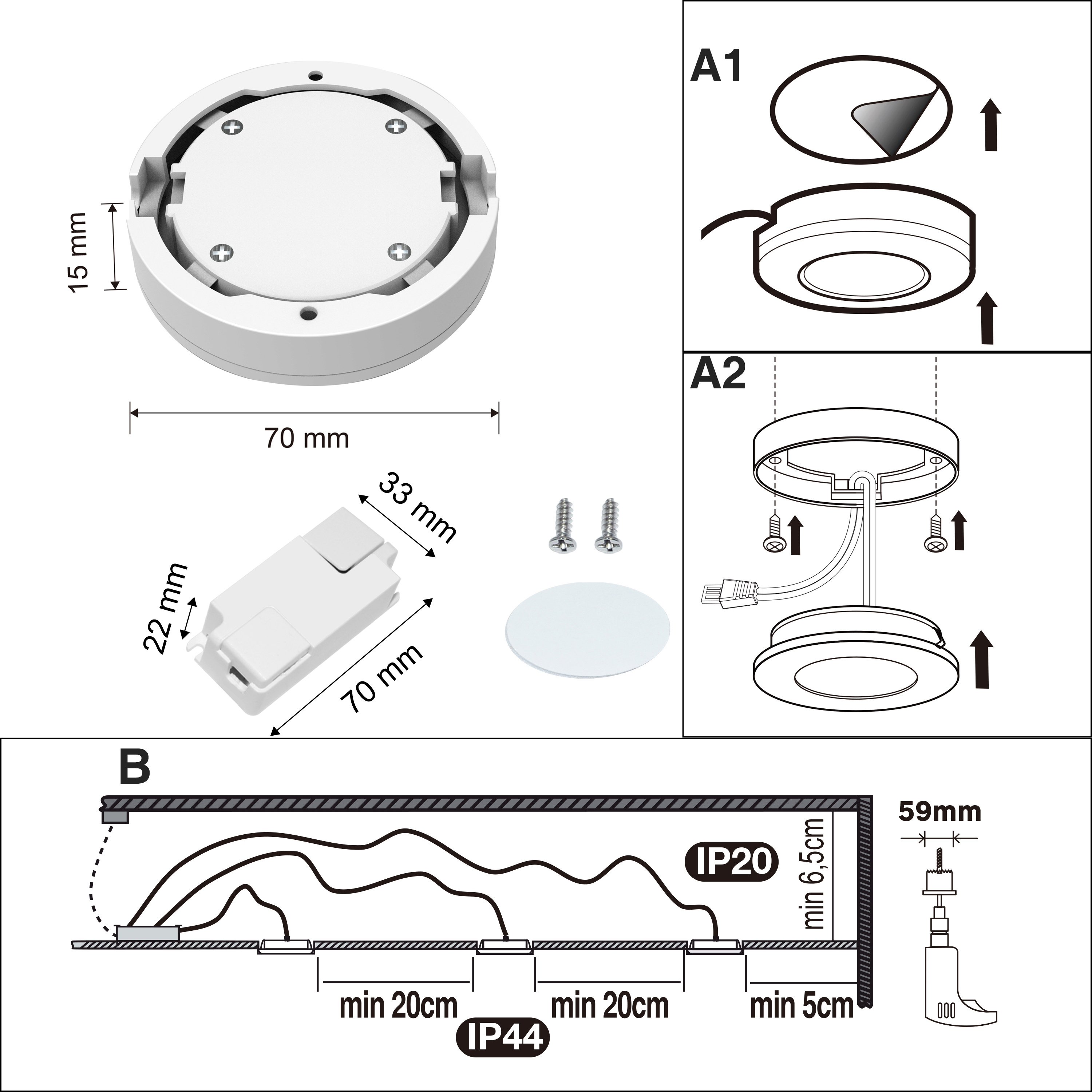 Lot 3 spots LED encastrés salle de bain IP44 Bazao, blanc neutre, INSPIRE blanc - 5