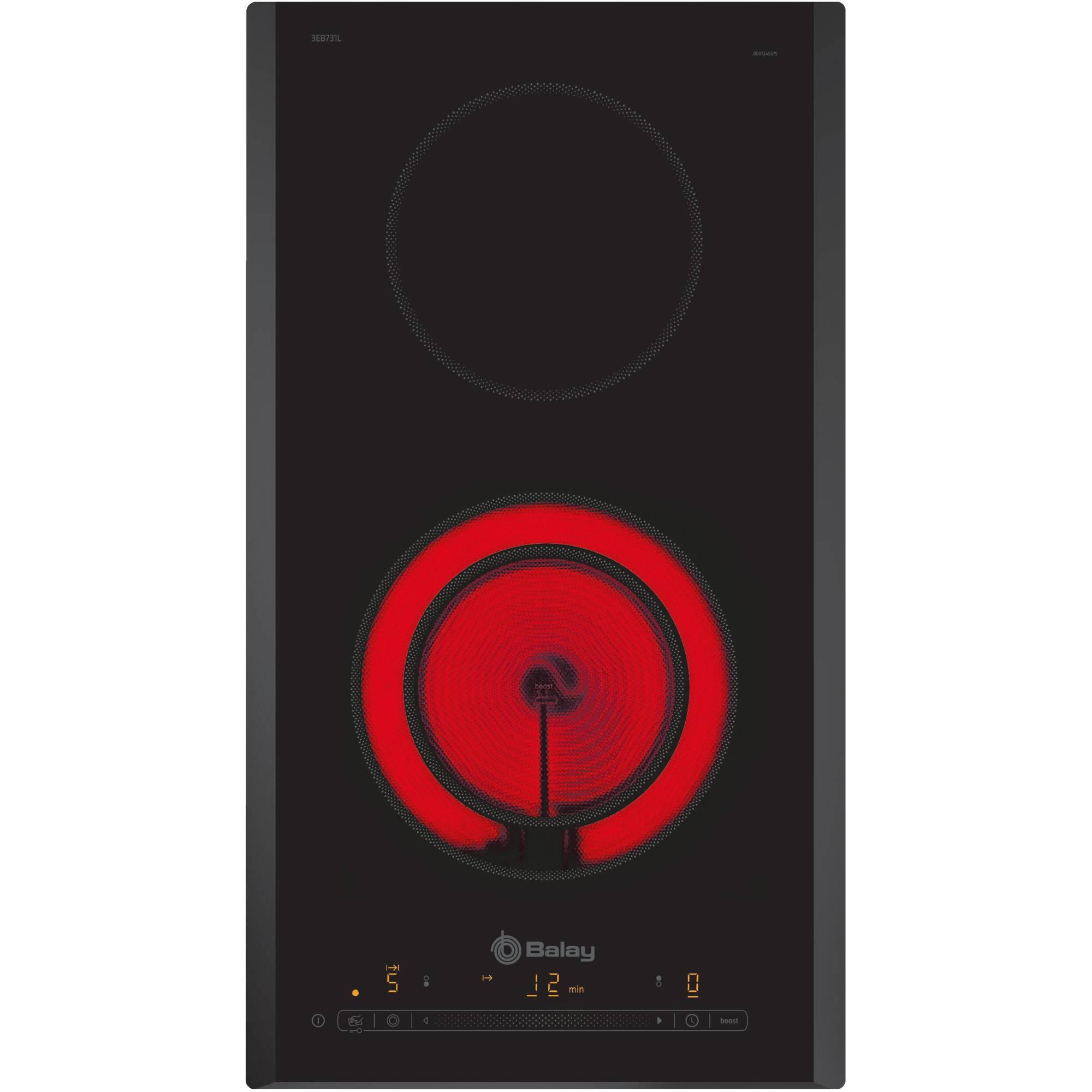 placa vitroceramica balay 3eb731lq con 2 zonas de coccion zona grande de 18cm 1200 w negro 30cm