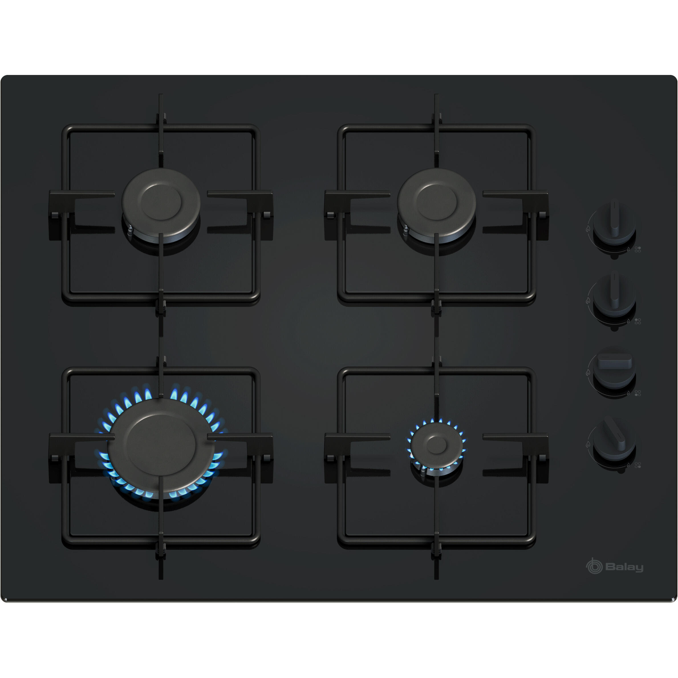 placa de gas balay 3etg464sb 4 zonas de coccion gas natural cristal negro con encendido integrado 60cm