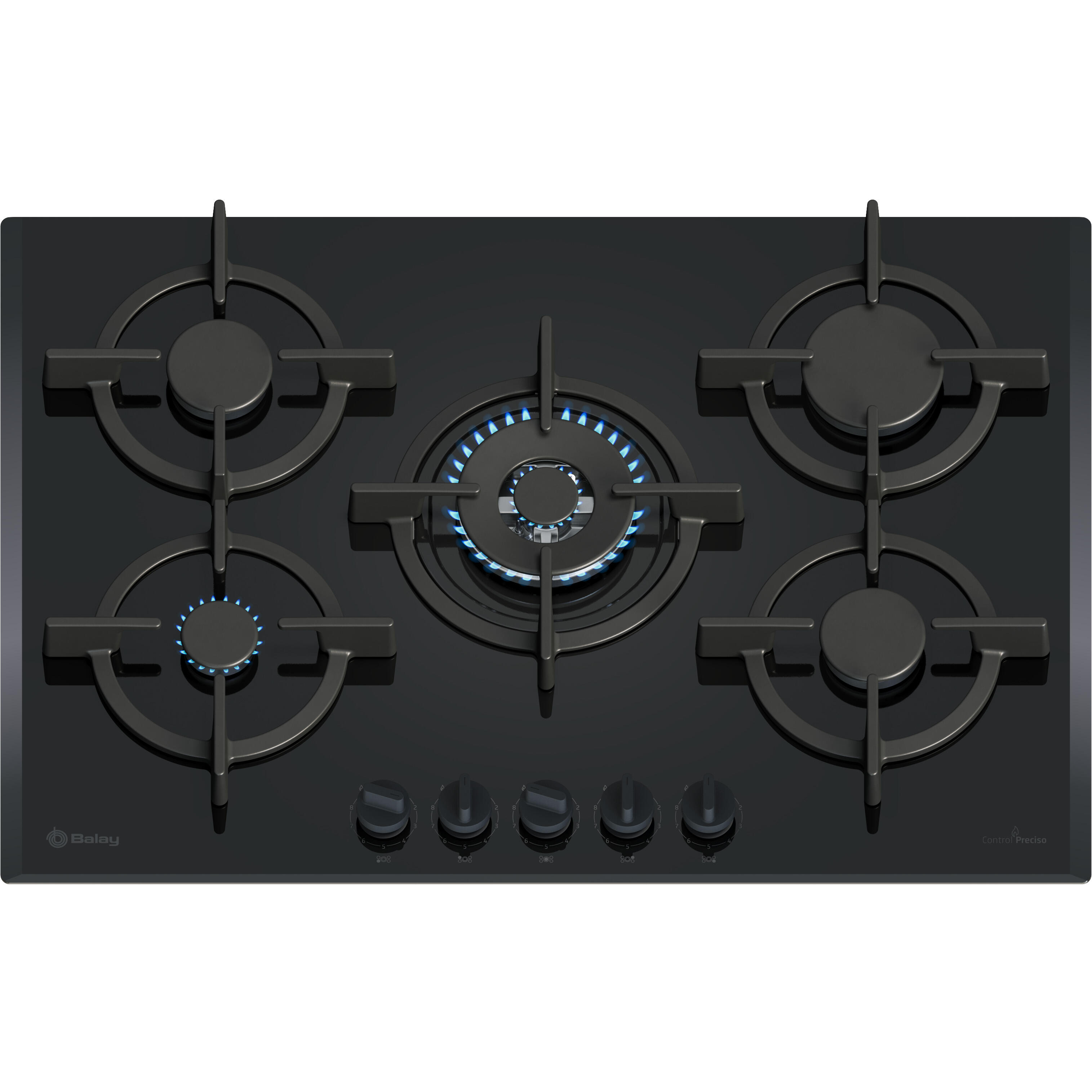placa de gas balay 3etg676rb 5 zonas de coccion gas natural cristal negro con encendido integrado 75cm
