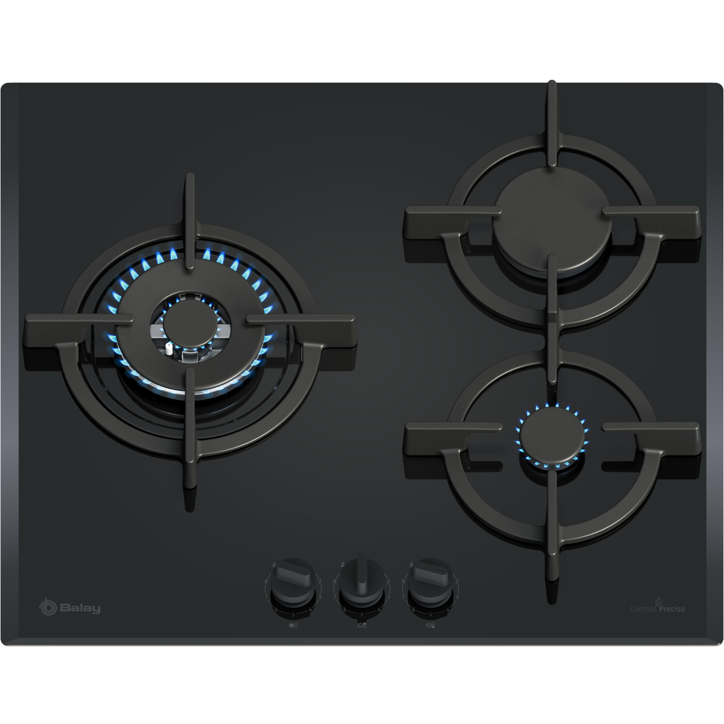 placa de gas balay 3etg663rb 3 zonas de coccion gas natural cristal negro con encendido integrado 60cm