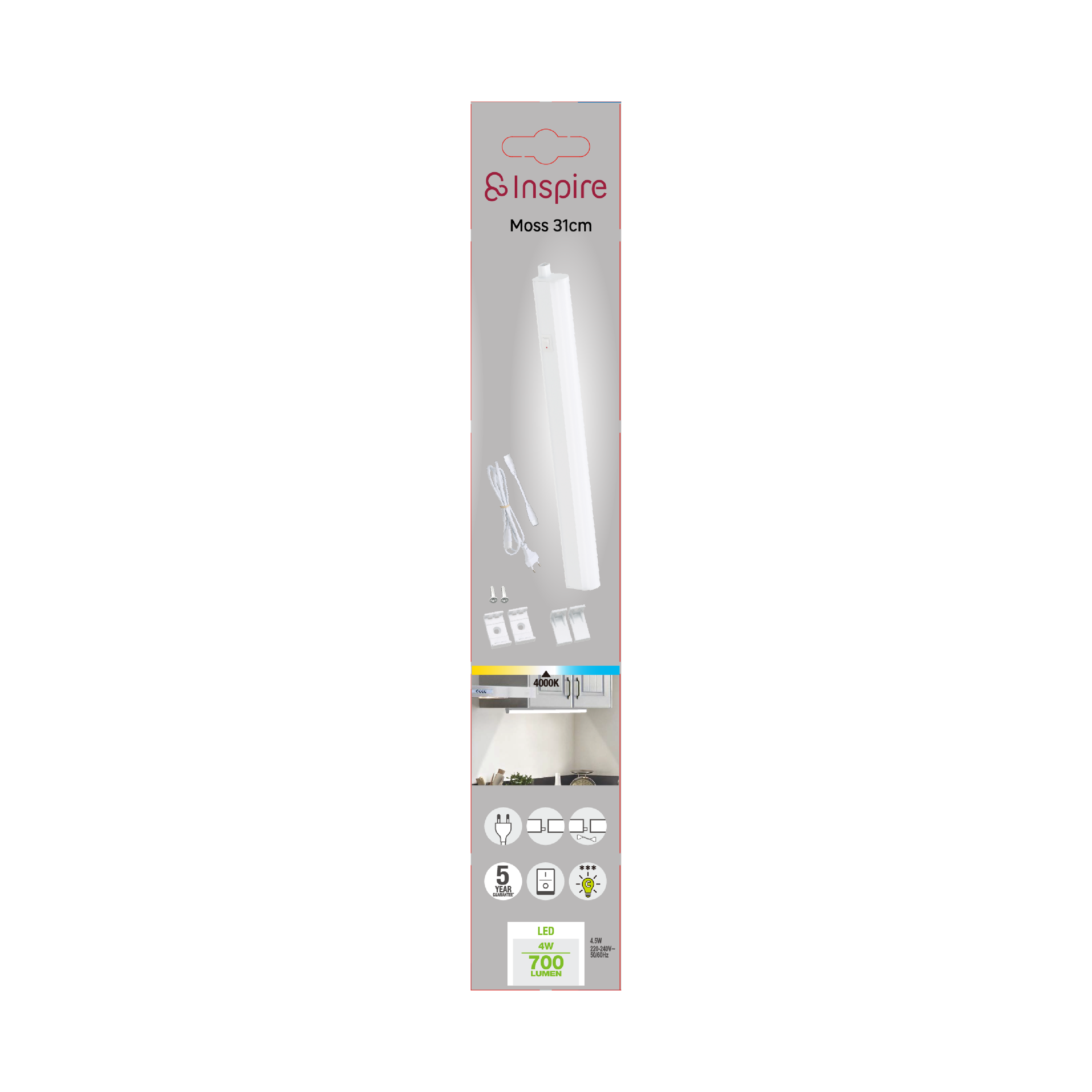Réglette LED dessous de meuble L.31 cm, blanc neutre, Moss INSPIRE - 9
