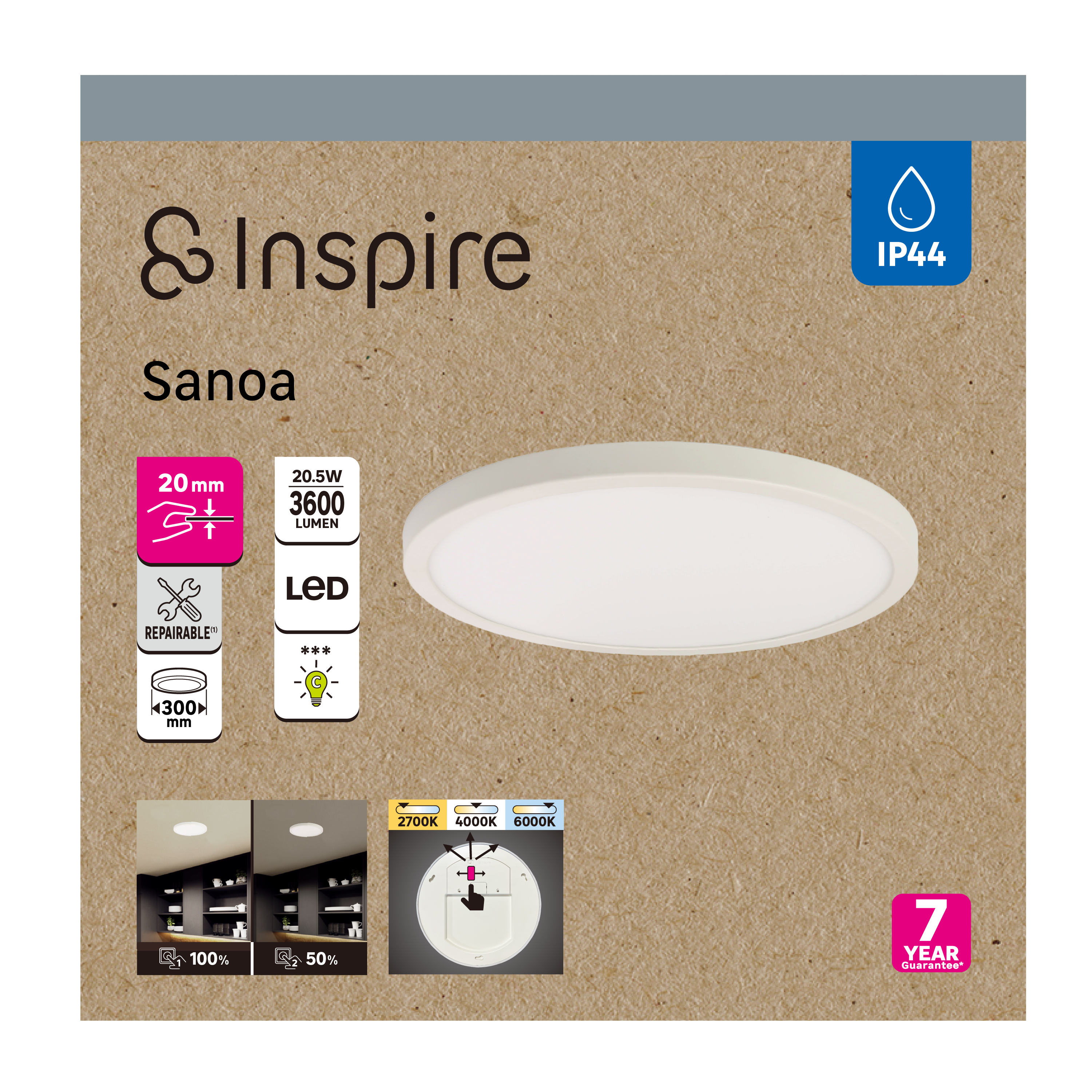 Spot à fixer LED Sanoa, D.30 cm, variations blancs et intensité, INSPIRE blanc - 4