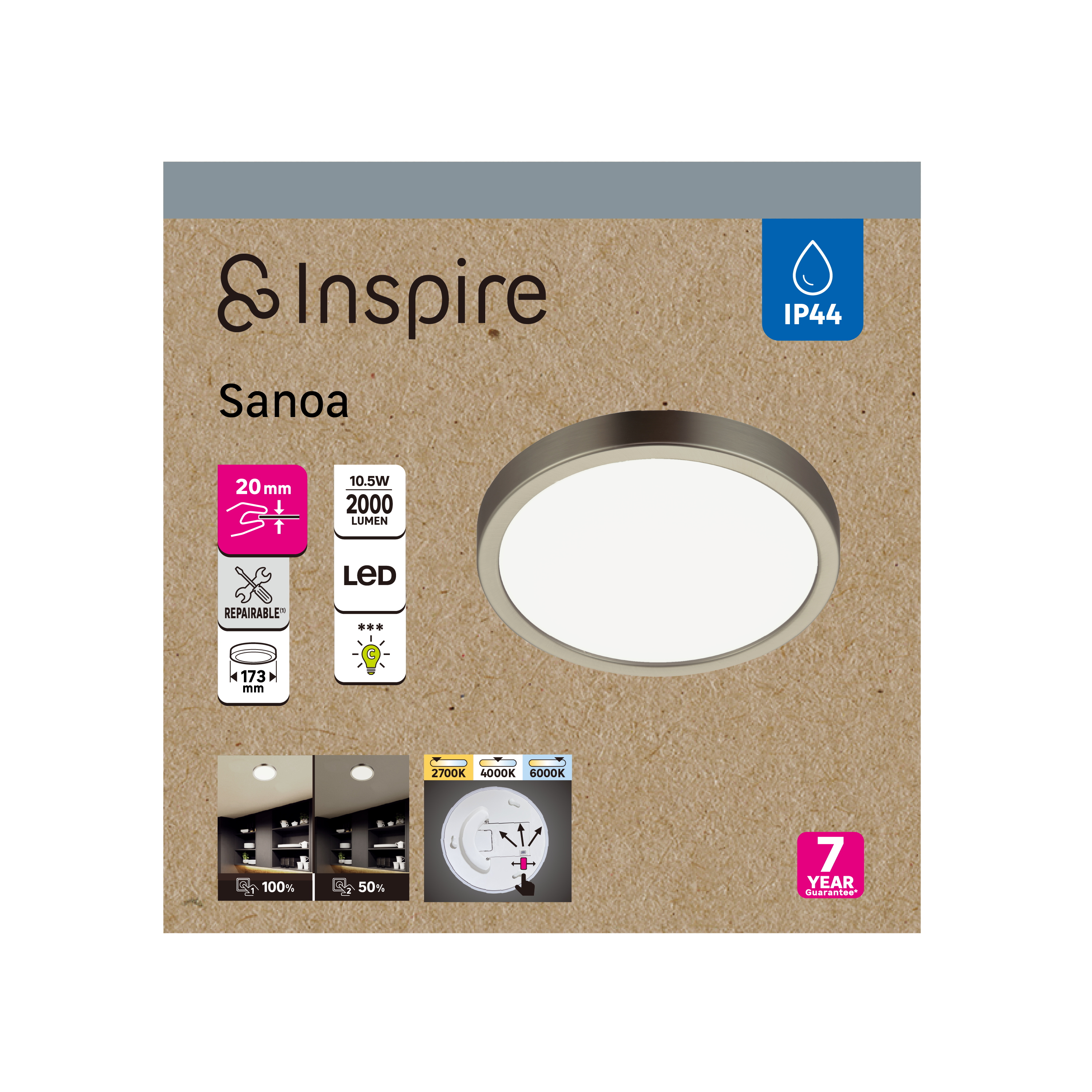 Spot à fixer LED Sanoa, D.17 cm, variations blancs et intensité, INSPIRE acier - 4