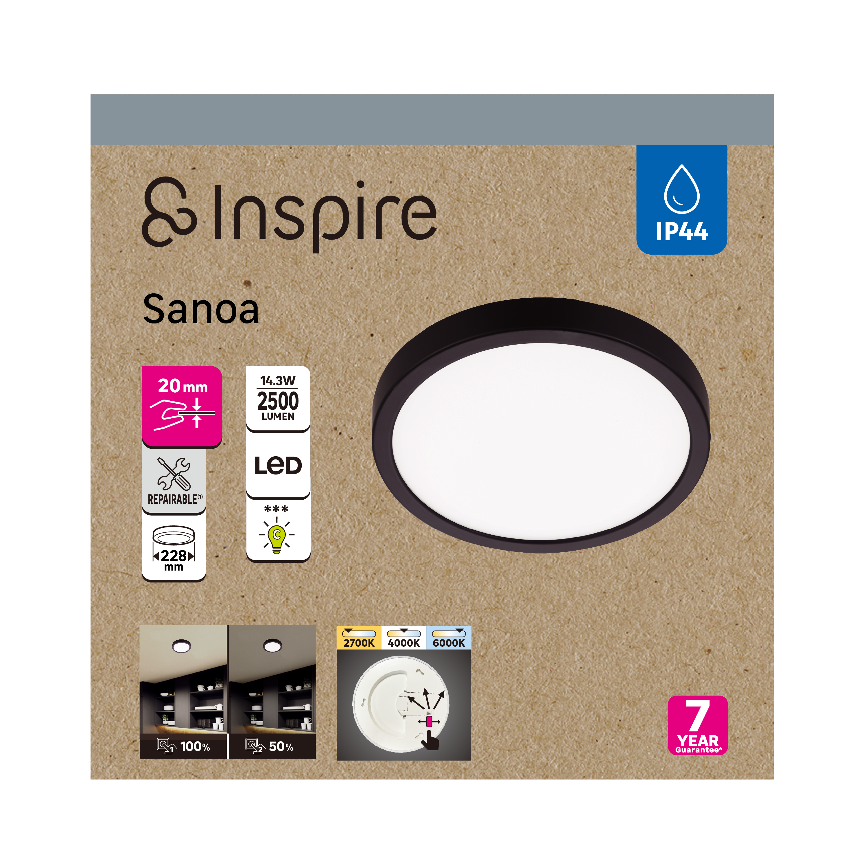Spot à fixer LED Sanoa, D.22 cm, variations blancs et intensité, INSPIRE noir - 5