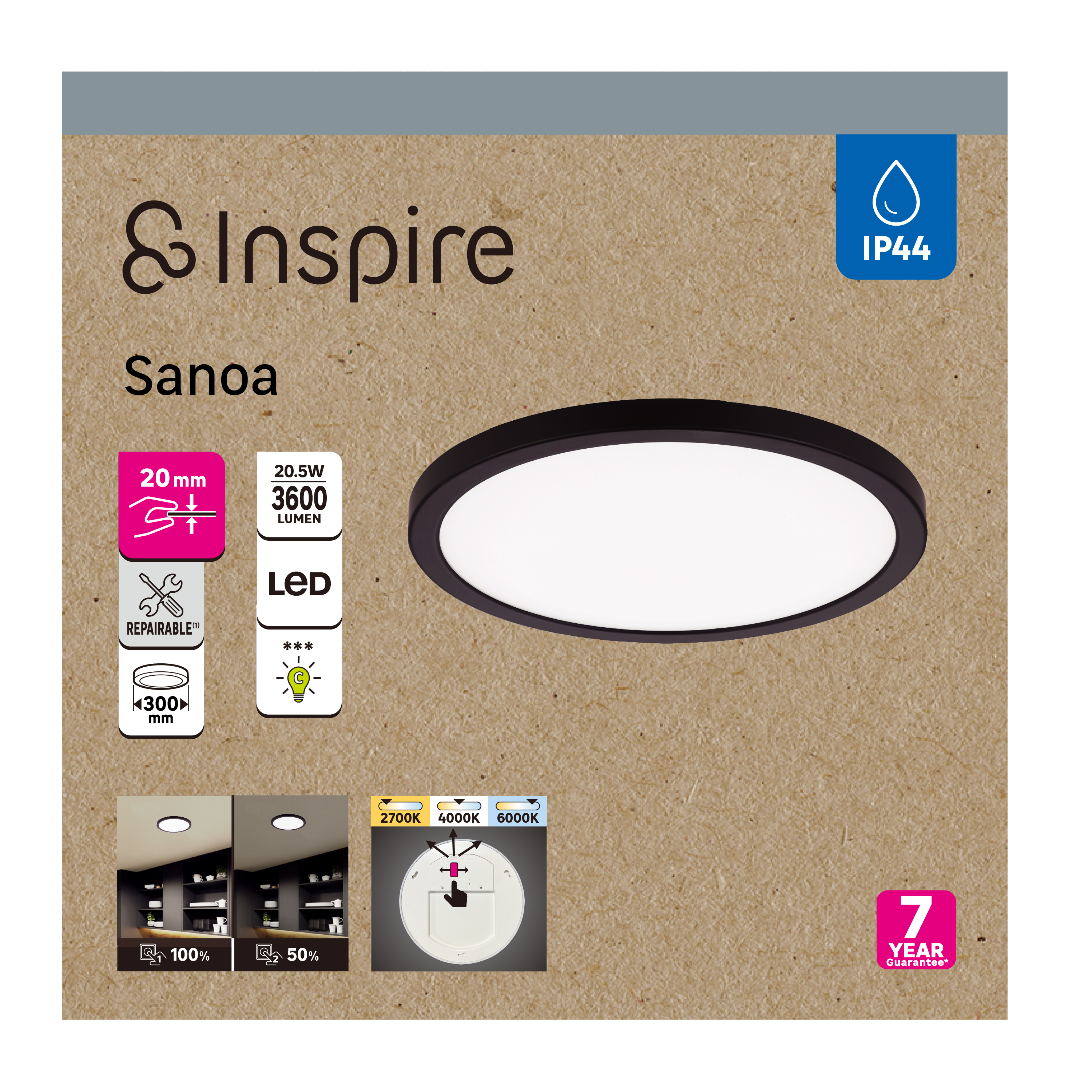 Spot à fixer LED Sanoa, D.30 cm, variations blancs et intensité, INSPIRE noir - 4