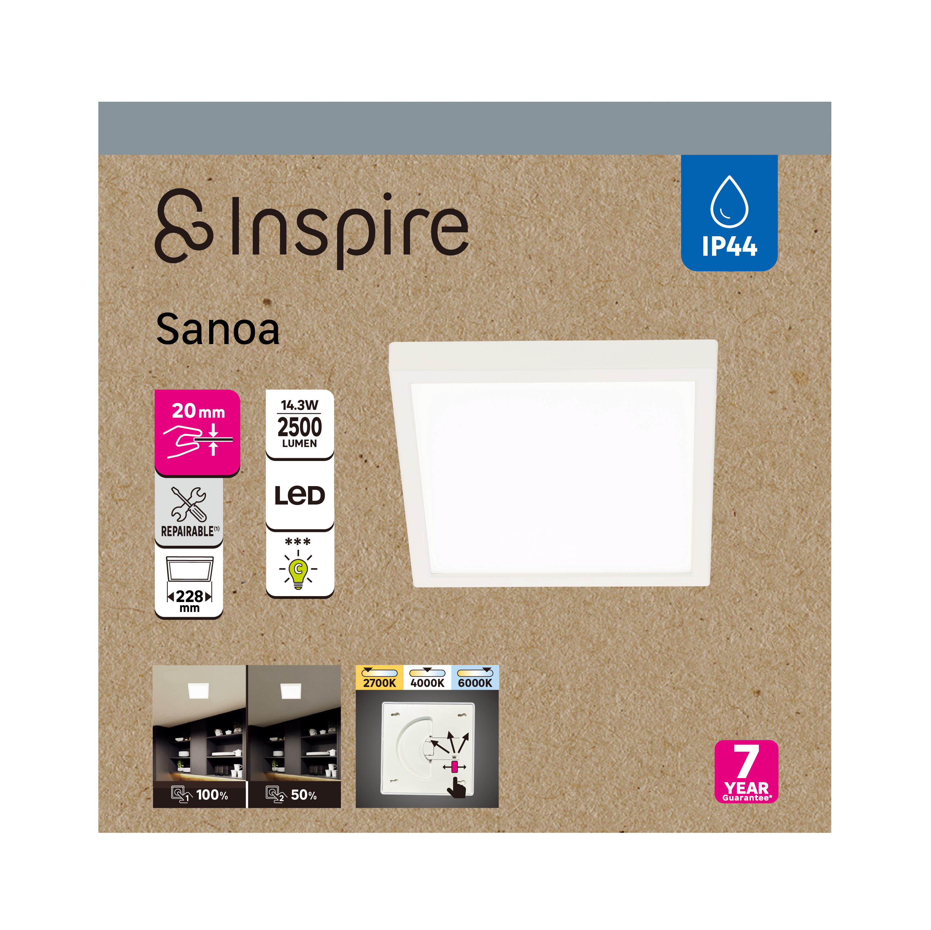 Spot à fixer LED Sanoa, 22x22 cm, variations blancs et intensité, INSPIRE blanc - 5
