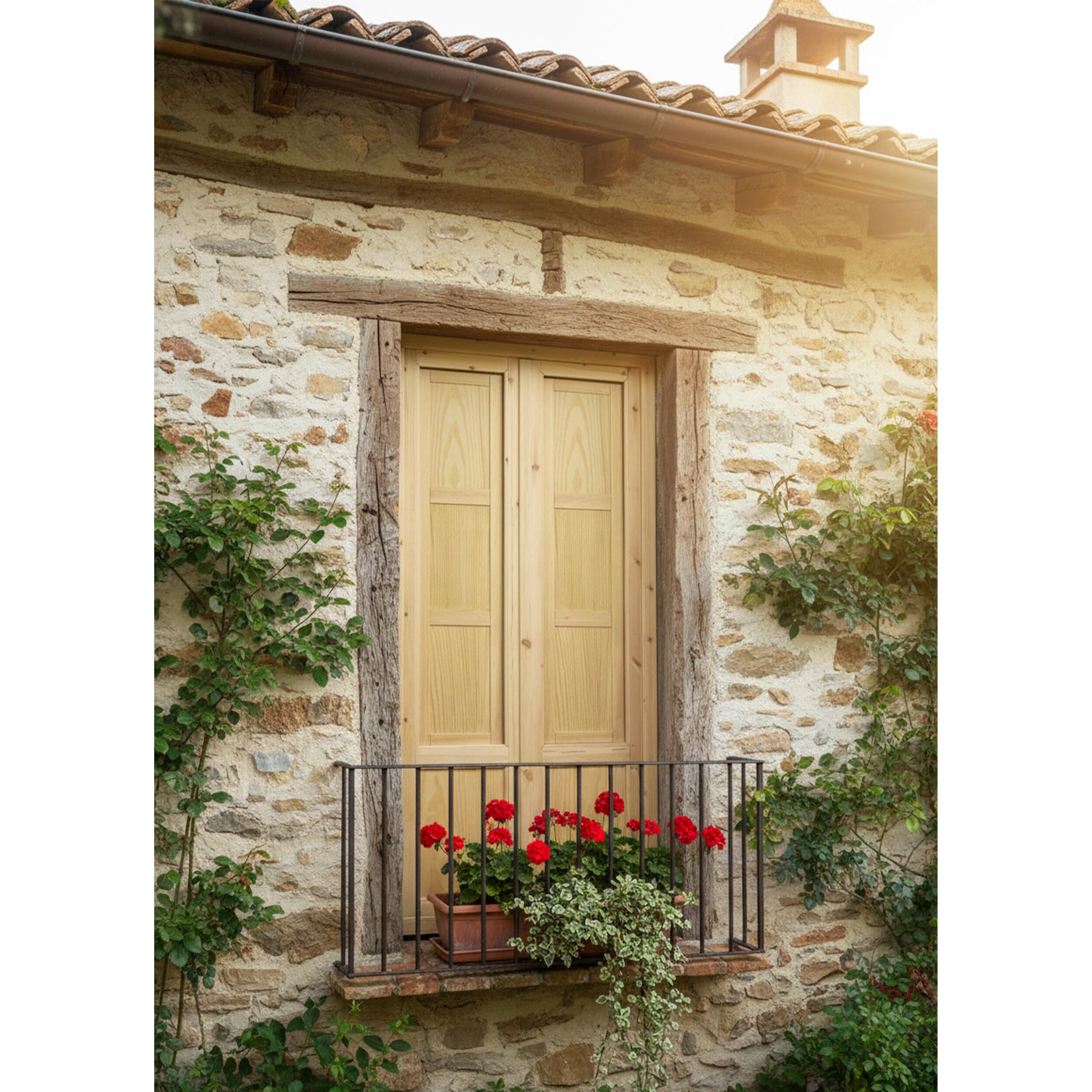 Balconera de madera practicable de 90x200 cm cristal doble climalit
 - 7