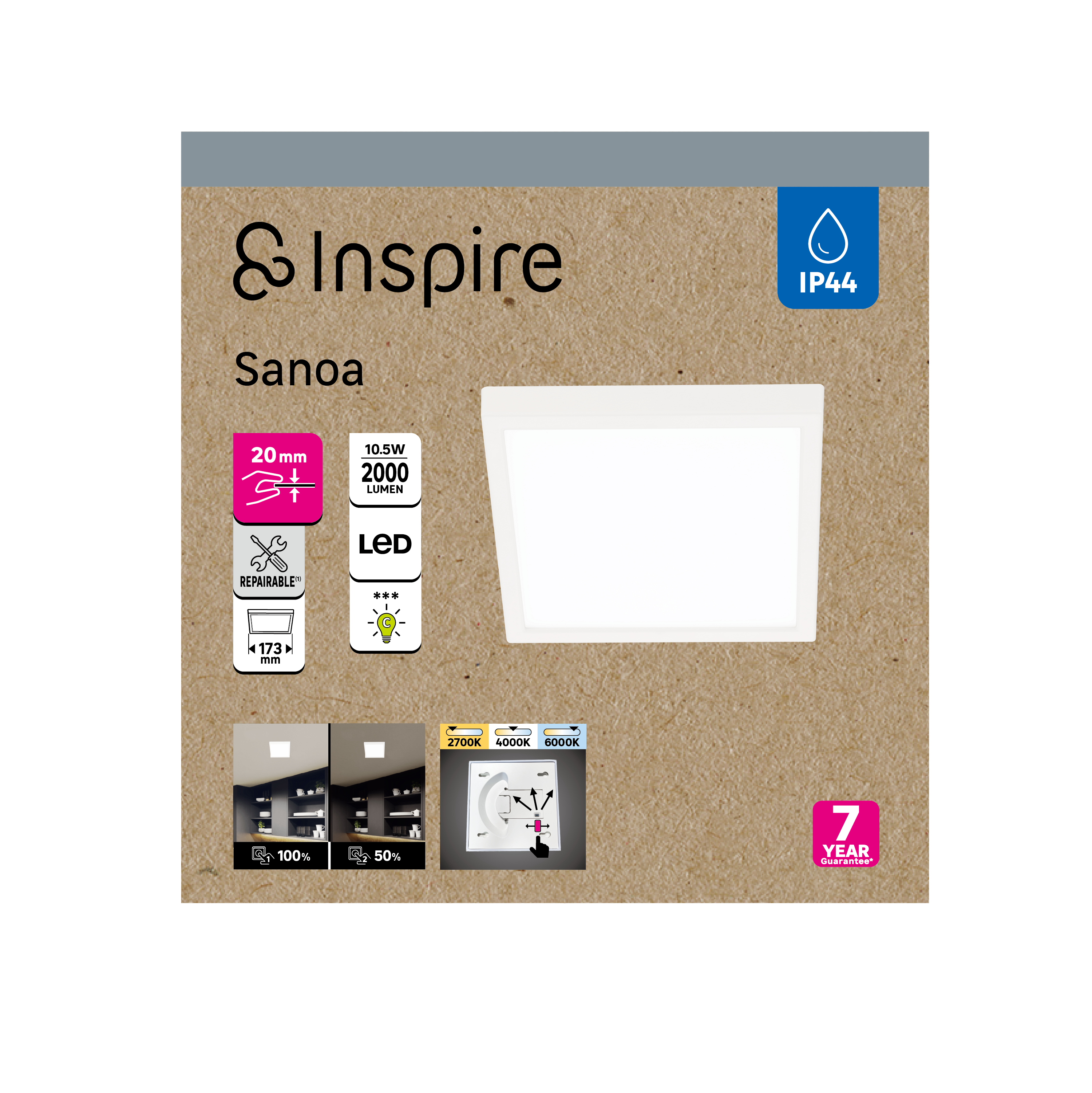 Spot à fixer LED Sanoa, 17x17 cm, variations blancs et intensité, INSPIRE blanc - 5