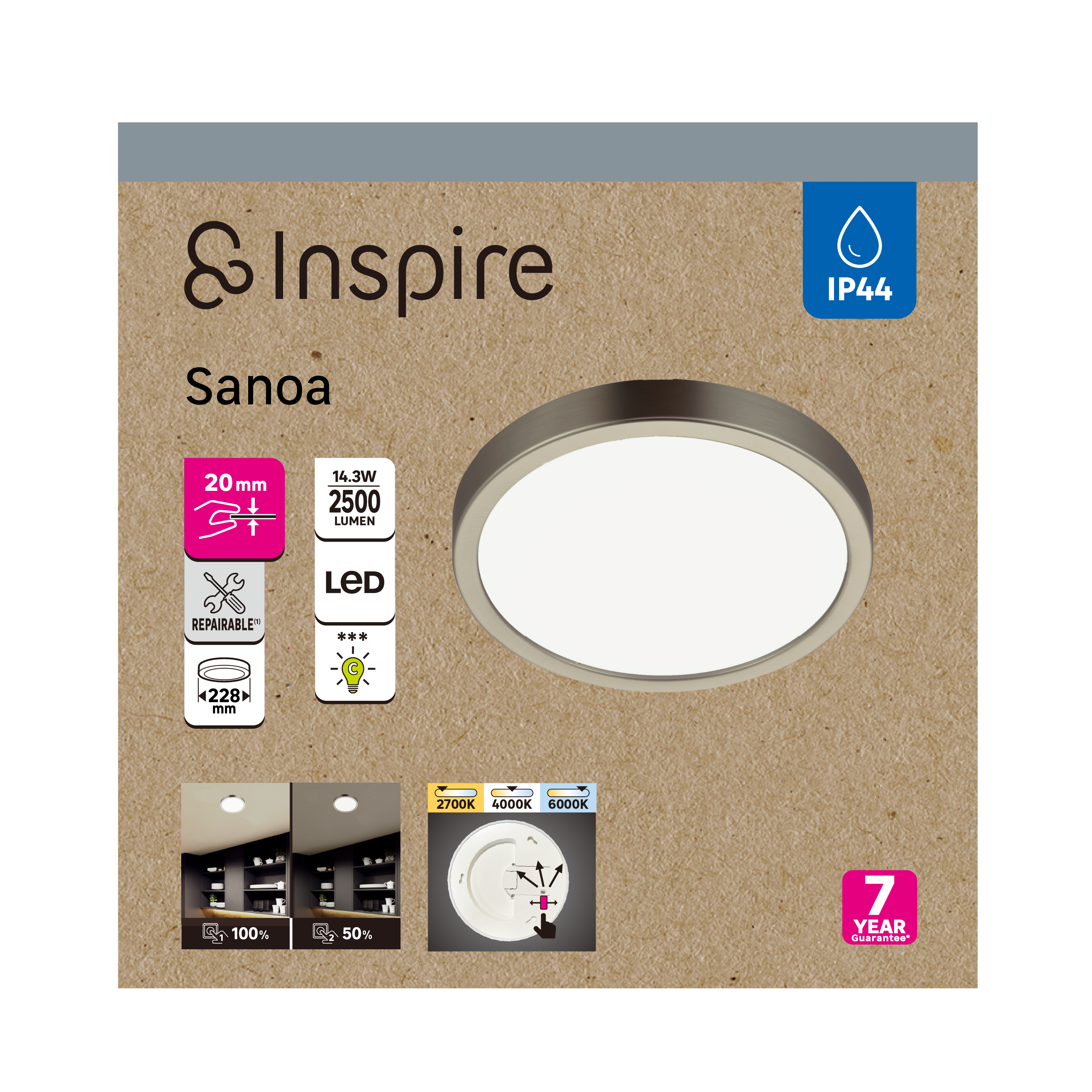 Spot à fixer LED Sanoa, D.22 cm, variations blancs et intensité, INSPIRE acier - 4