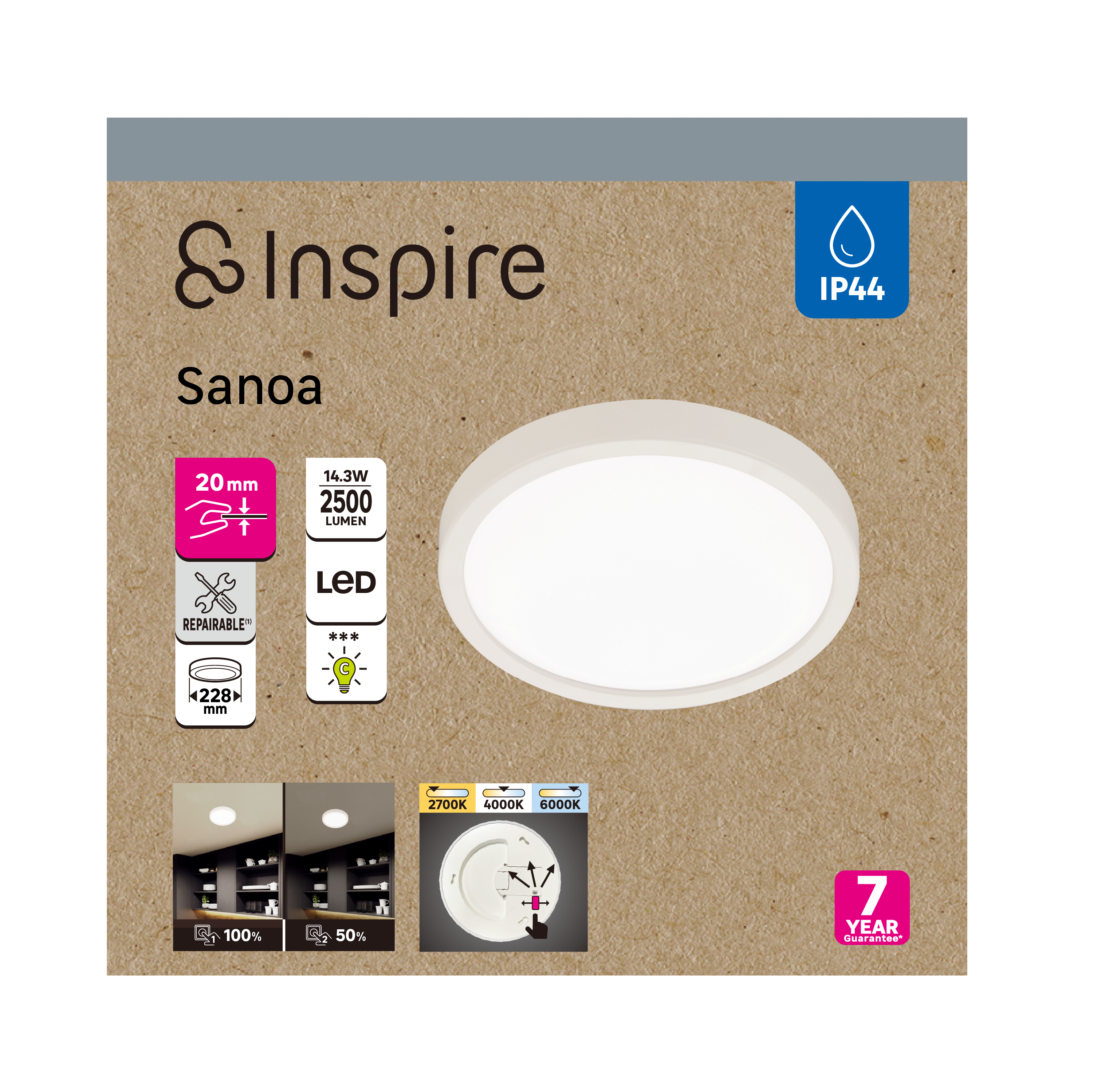 Spot à fixer LED Sanoa, D.22 cm, variations blancs et intensité, INSPIRE blanc - 5