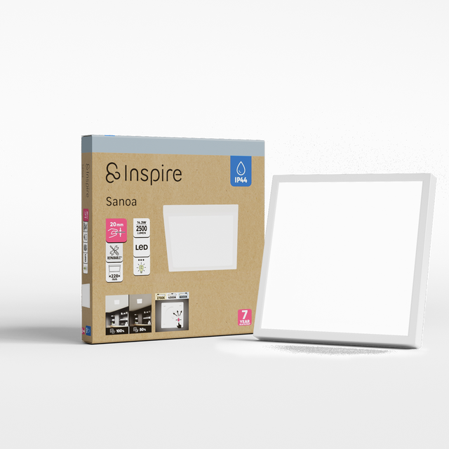 Plafón LED cuadrado blanco Sanoa 2500 lm 3 tonos de luz CCT (2700K-4000K-6000K) ø22.8 cm IP44