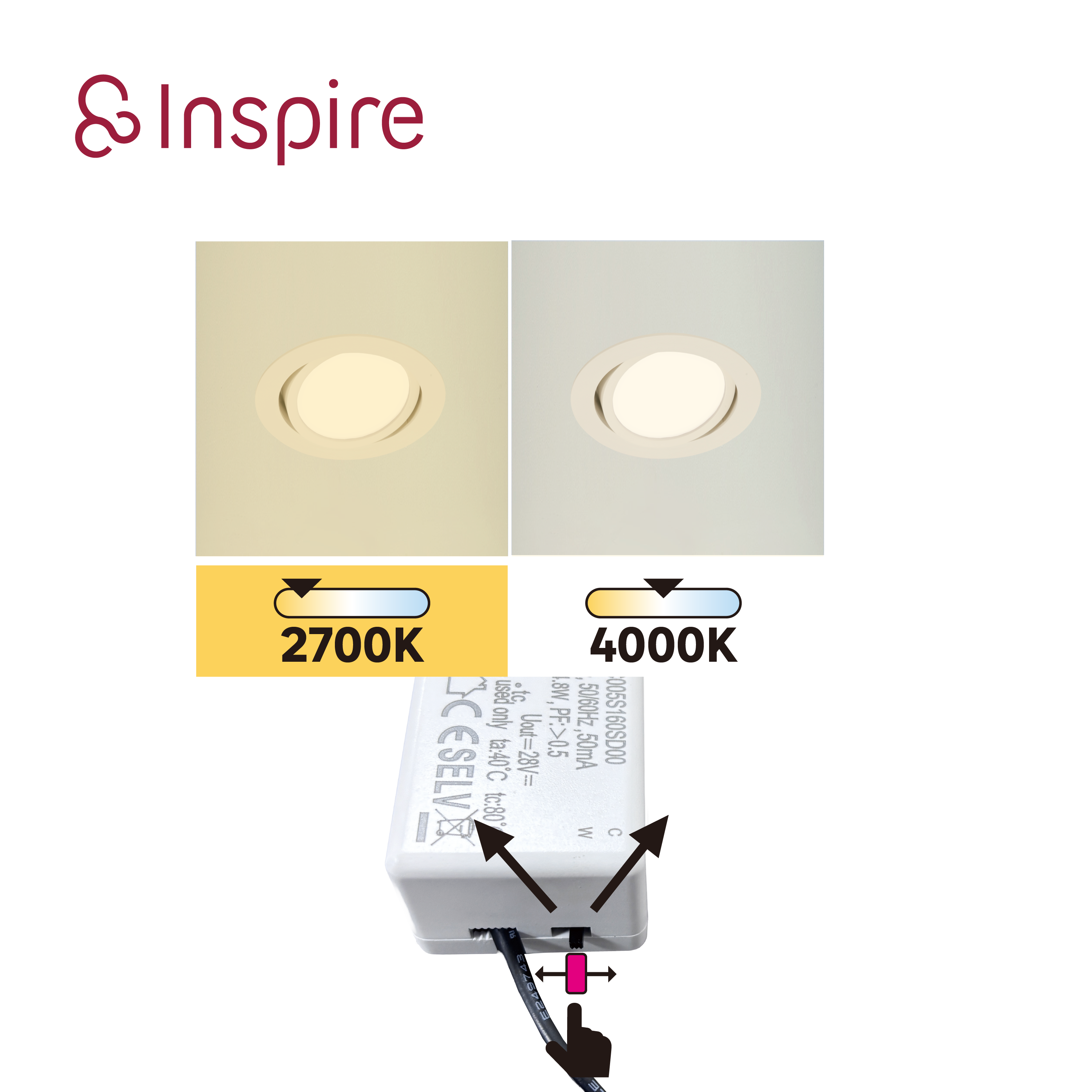 Downlight LED empotrable INSPIRE LINDI blanco redondo ø9 cm 550 lm 4.8 W luz CCT 3000K-4000KK IP65 - Foco LED empotrado para duchas - 4