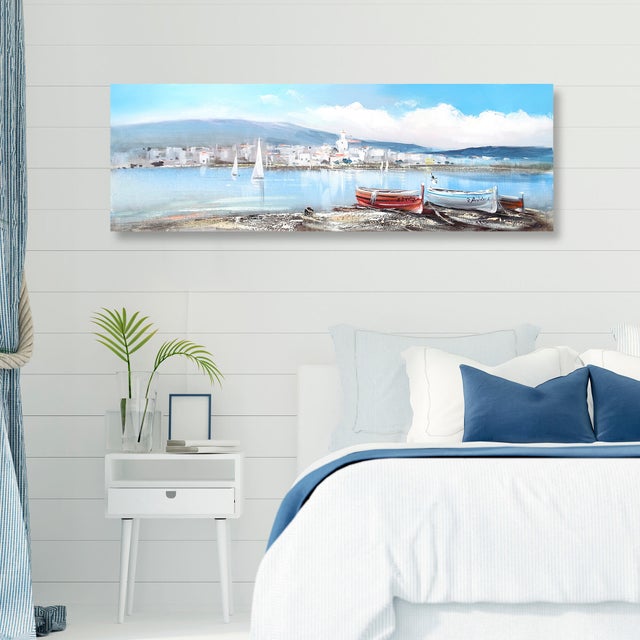 Pintura sin marco Mar rectangular de 150 x 50 cm. MDF Velas Cadaqués multicolor