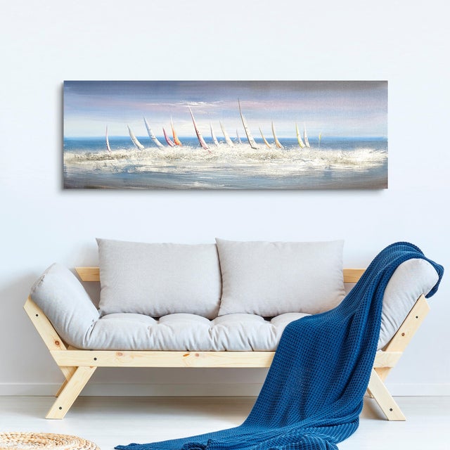Pintura sin marco Mar rectangular de 150 x 50 cm. MDF Velas olas multicolor