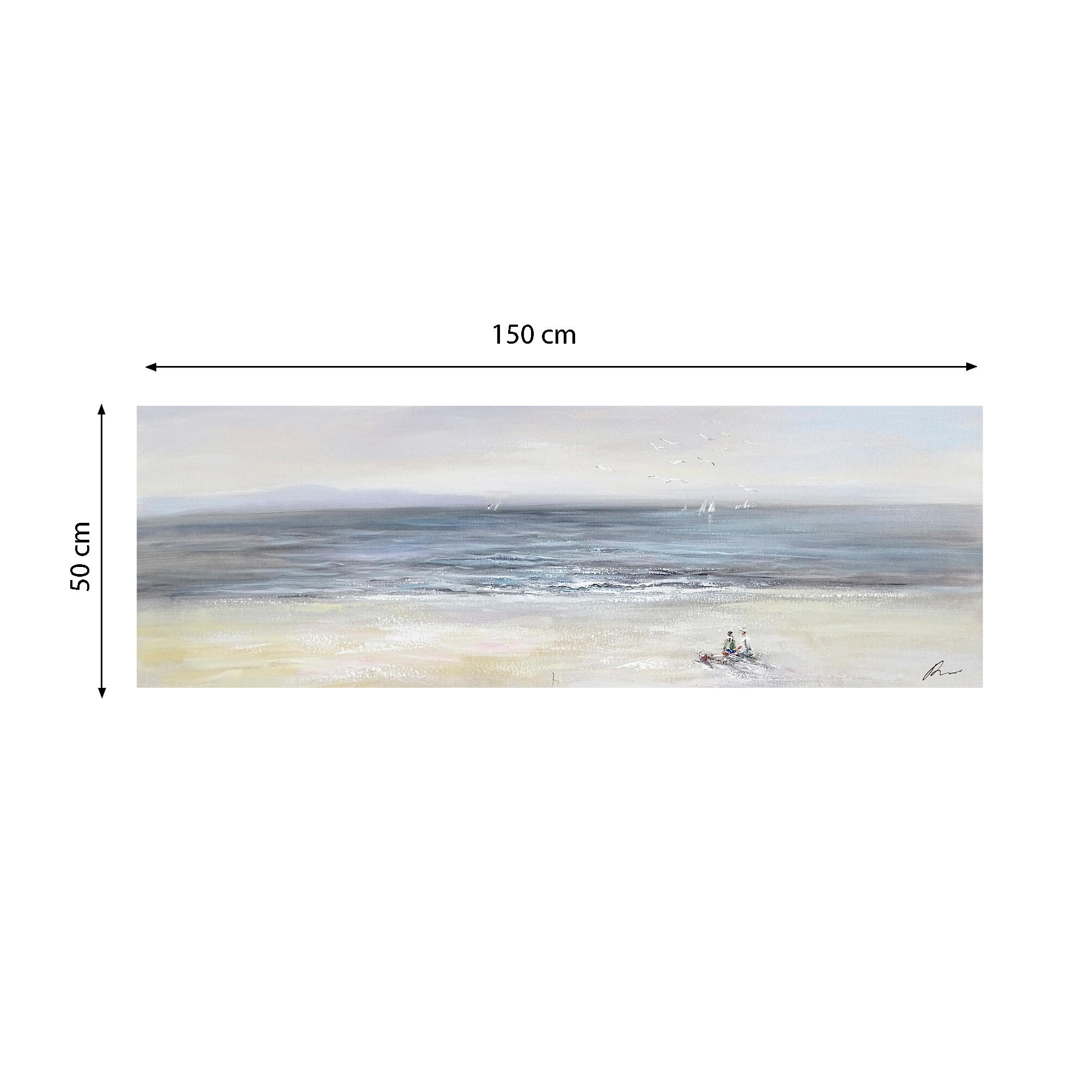 Pintura sin marco Mar rectangular de 150 x 50 cm. MDF Atardecer azul y gris - 3