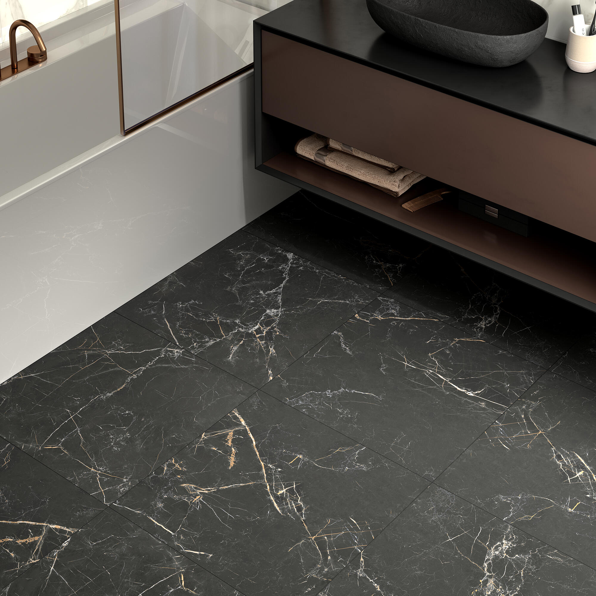 Carrelage sol intérieur effet marbre noir gold Murano l.60.5 x L.60.5 cm 1,44M2 - 3