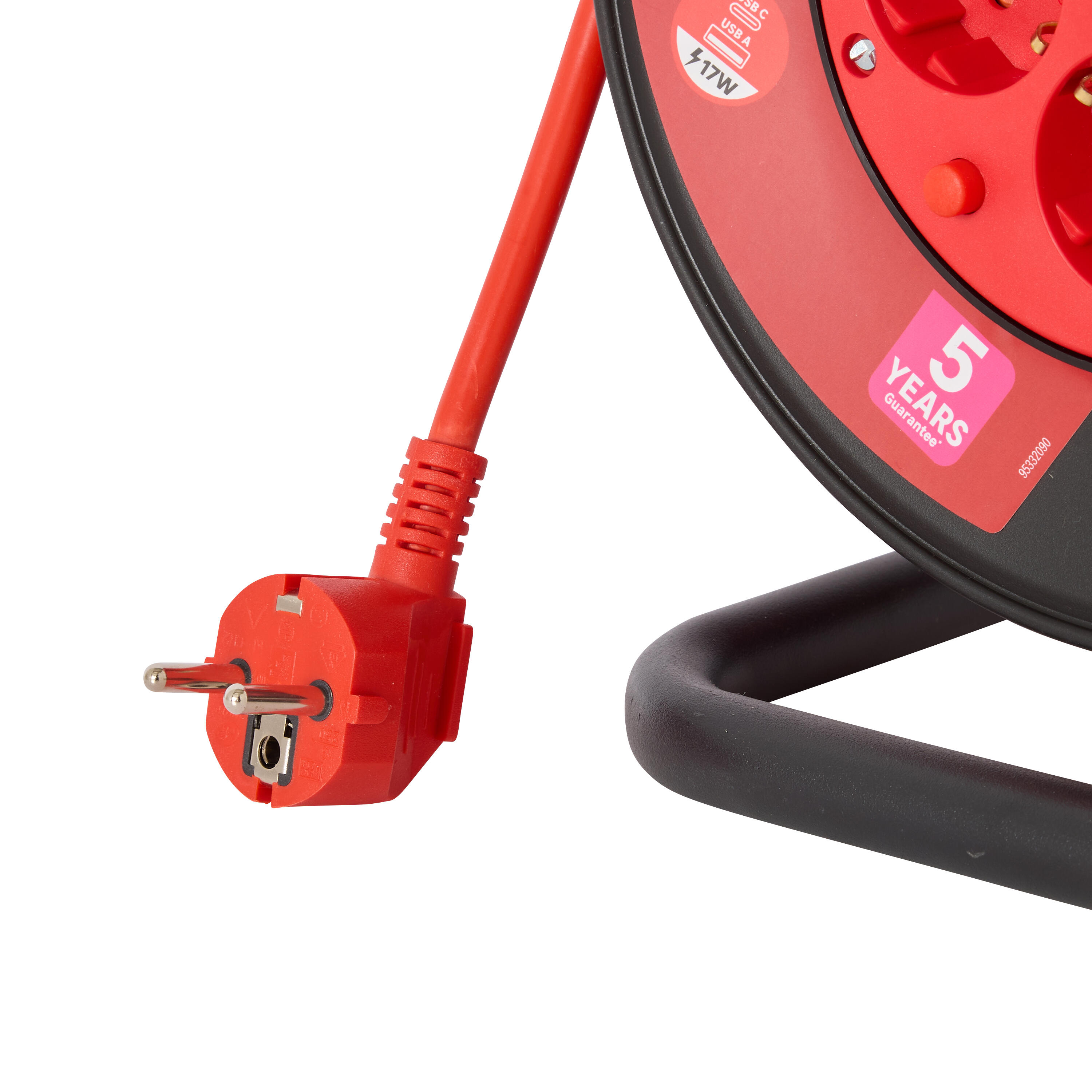 Enrolador LEXMAN 3 tomadas + 2 USB (A+C) 3g1,5 H05-VVF 15metros vemelho/preto - 6