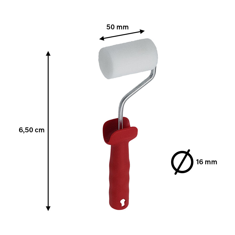 Mini rodillo para barnizar, lubricar, vitrificar, tintar y saturar NESPOLI de 50 mm de anchura, 16 mm de diámetro, sin pelo. Fibra de espuma de poliuretano. Varilla de acero. - 2