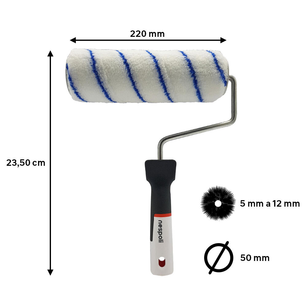 Rodillo para pintar superficies lisas y fachadas lisas NESPOLI de 220 mm de anchura, 50 mm de diámetro, pelo medio (5 mm a 12 mm). Fibra de poliamida. Varilla de acero. - 2