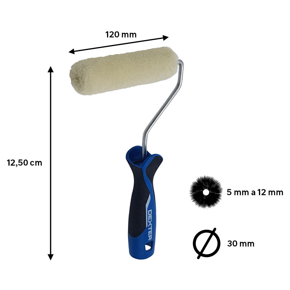 Rodillo para barnizar NESPOLI de 120 mm de anchura, 30 mm de diámetro, pelo medio (5 mm a 12 mm). Fibra de lana. Varilla de acero. - 2
